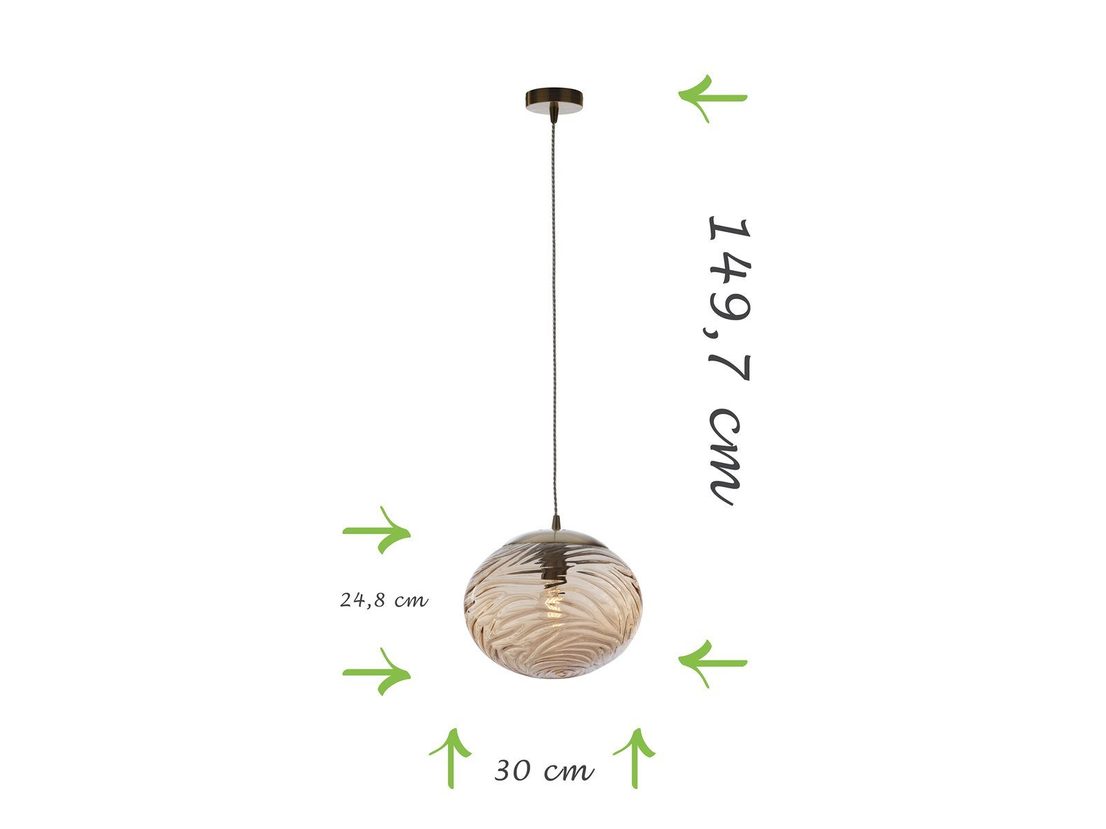 meineWunschleuchte LED Pendelleuchte, Dimmfunktion, LED wechselbar, Warmweiß, Designer Rauchglas Glas-kugel Lampenschirm für über-n Esstisch hängend