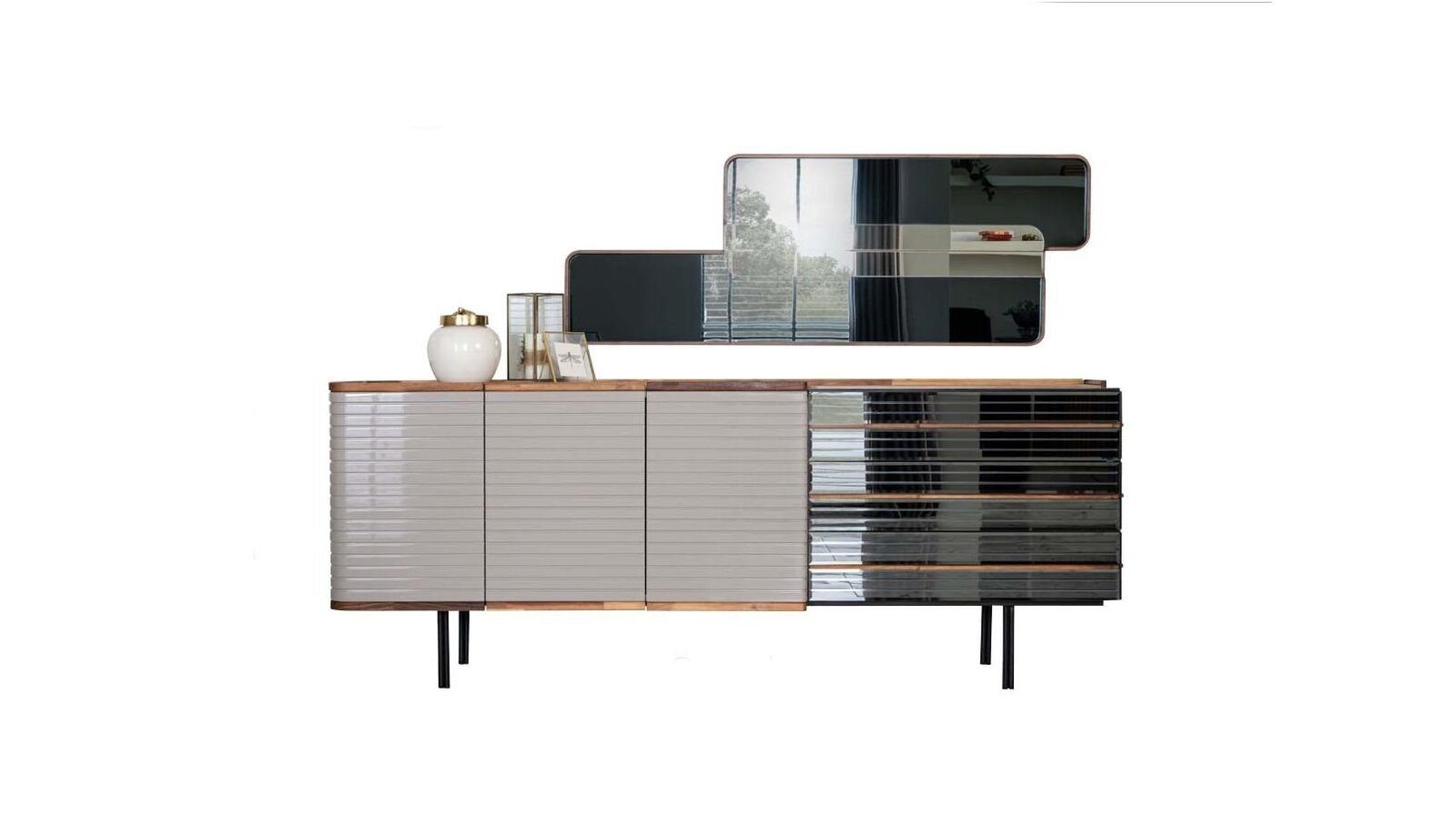 JVmoebel Anrichte Weiß Anrichte Sideboard mit Spiegel Kommode Schrank Holz Esszimmer (2 St., Anrichte), Made in Europa