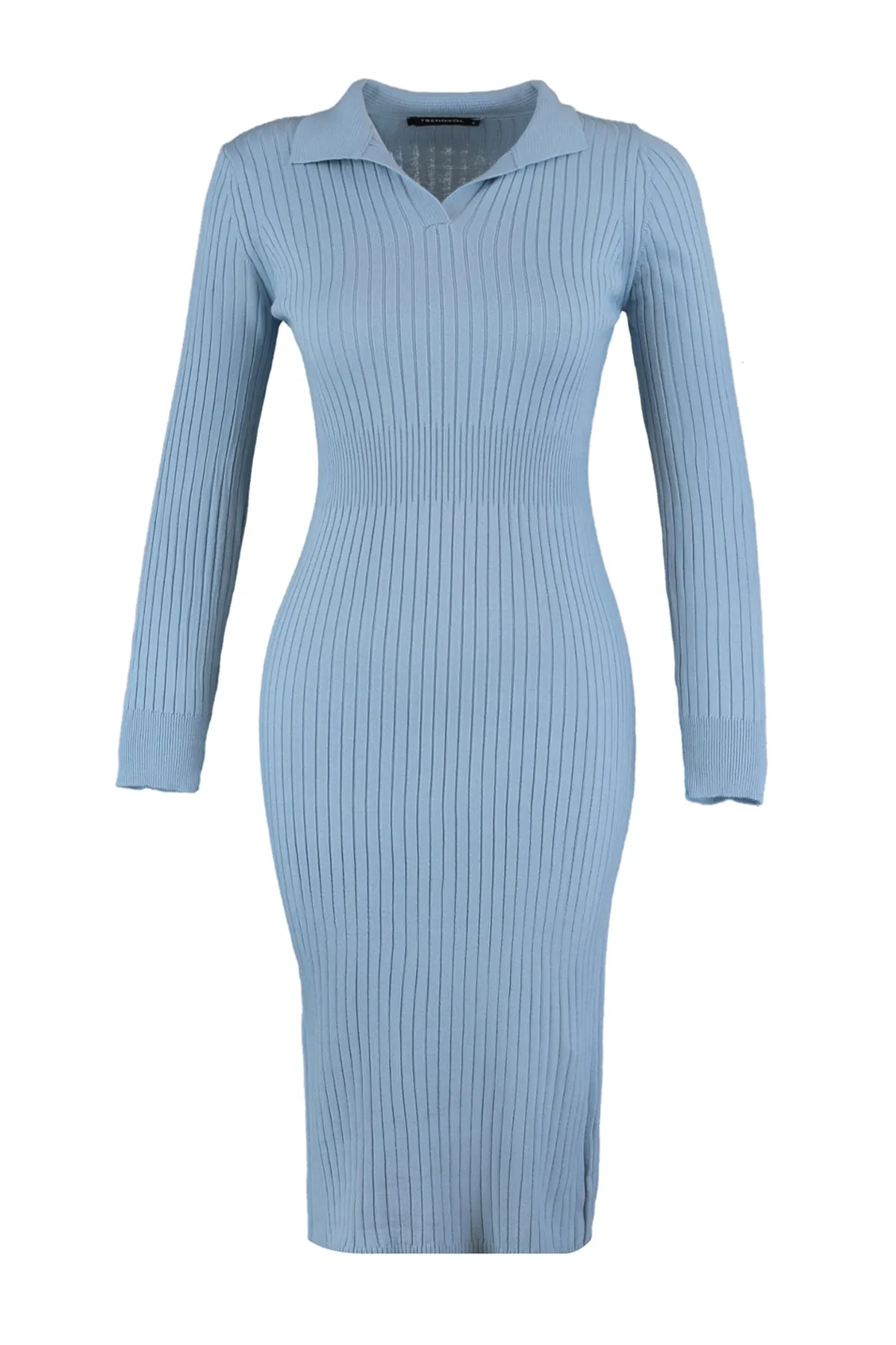 Trendyol Collection  Blau Blaues Midi-Strickkleid mit Rollkragen TWOAW22EL1376 Kleid TWOAW22EL1376