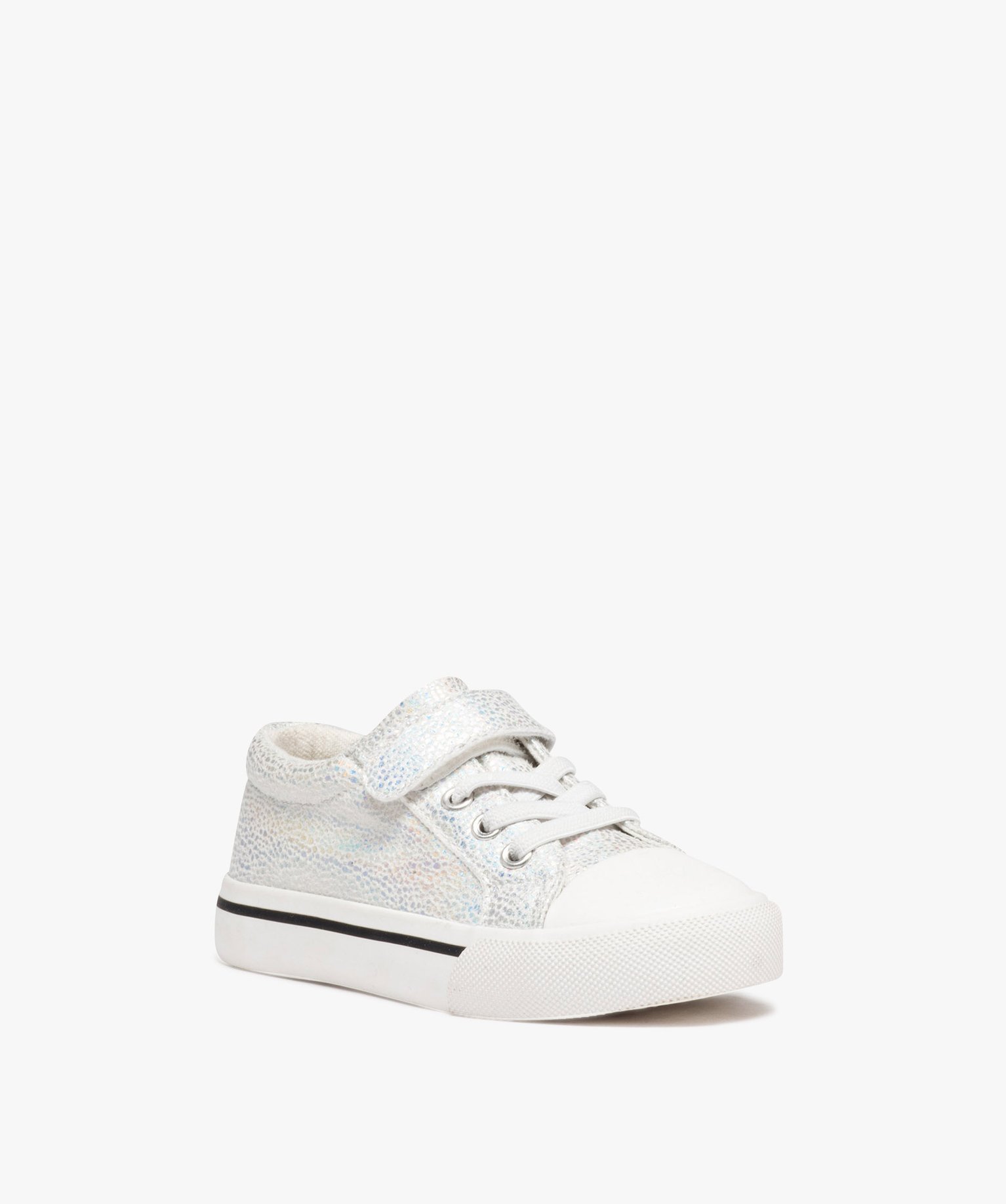 Baskets fille en toile irisée avec semelle à liseré coloré argent | GEMO
