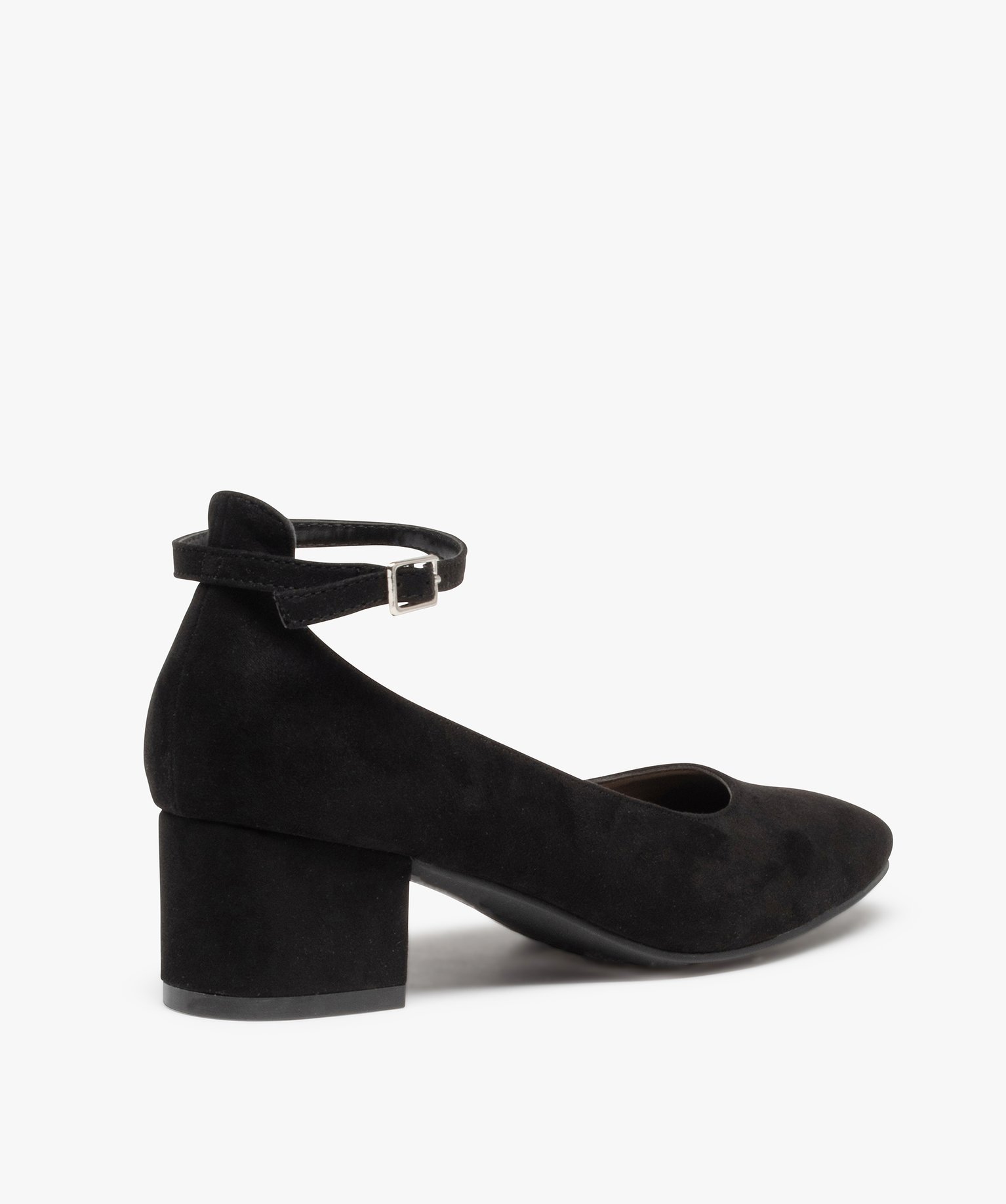 Escarpins femme à talon carré et fine bride dessus suédine noir | GEMO