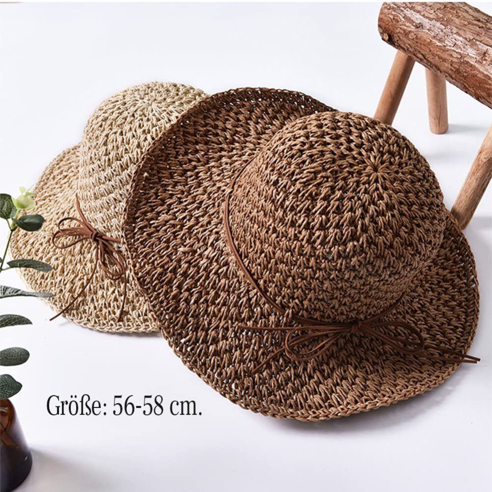 Opspring Strohhut Strohhut Damen Sonnenhut Atmungsaktiv Sommerhut Sonnencreme Anglerhut