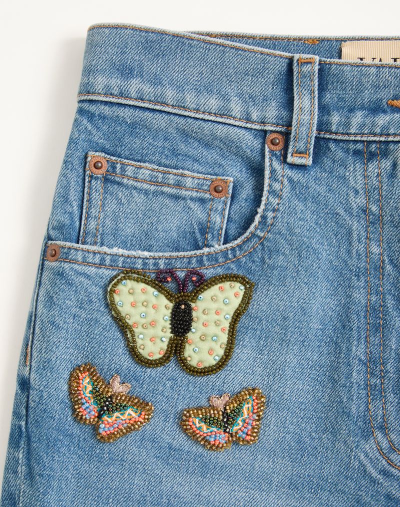 Geborduurde denim broek