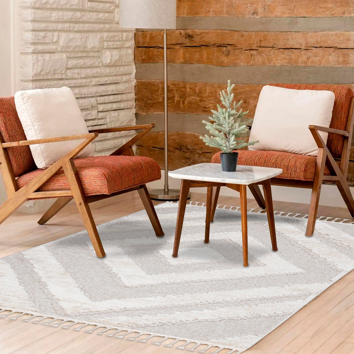 Teppich Boho Skandinavisch Style - Hochtief Effekt Cut-& Loop, payé, Rechteckig, Höhe: 20 mm, Ornament Muster - Hochtief Effekt