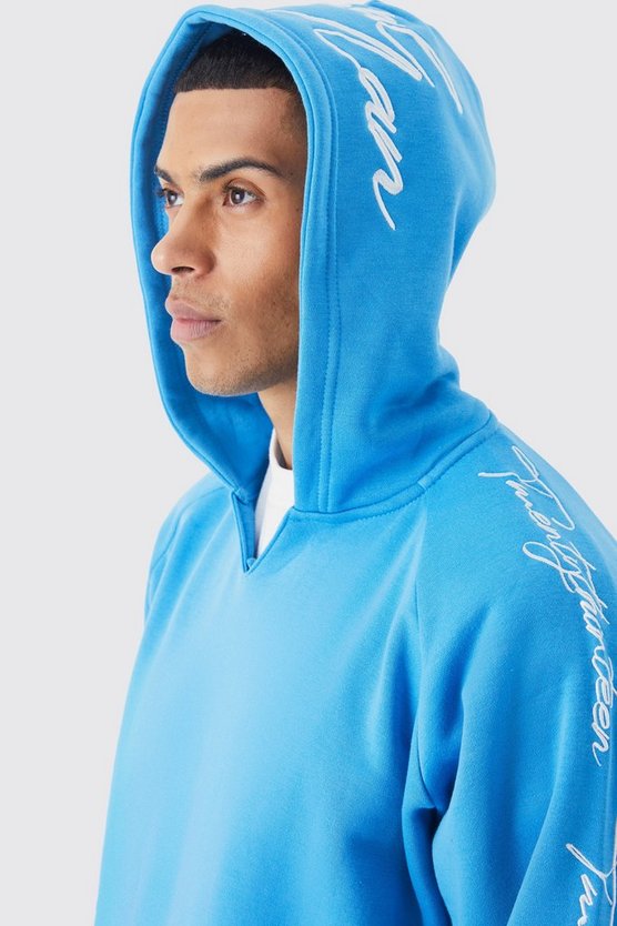 Oversize Hoodie mit rohem Saum und Stickerei