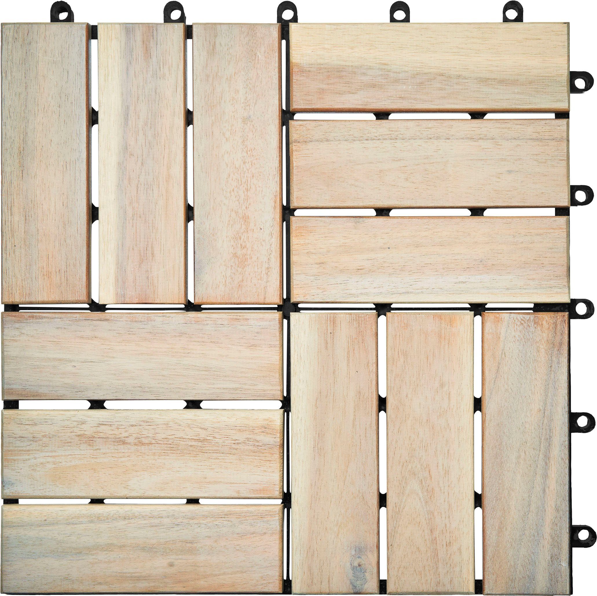 Gartenfreude Holzfliesen, Set, 10 St., 0,9 m², Akazienholz, wetterfest, mit Klickfunktion