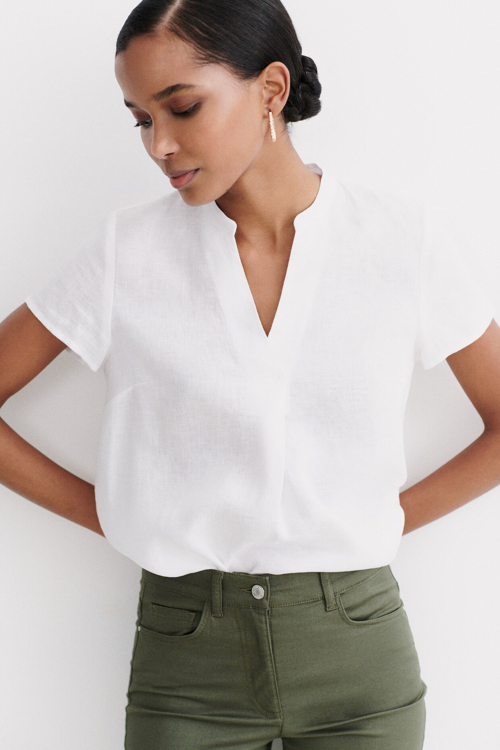blouse kat 100% lin blanc femme