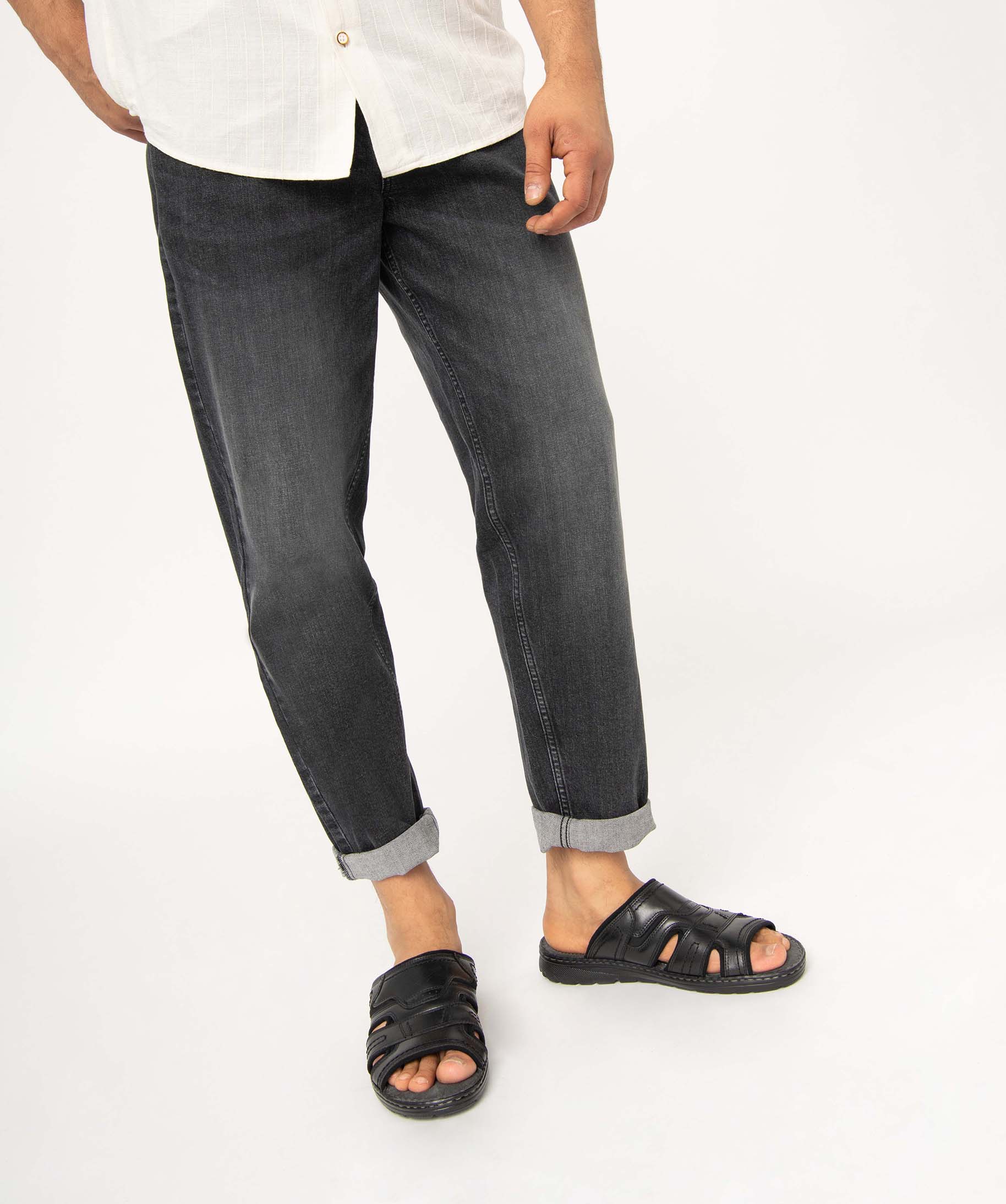Sandales homme mules confort dessus cuir uni noir | GEMO