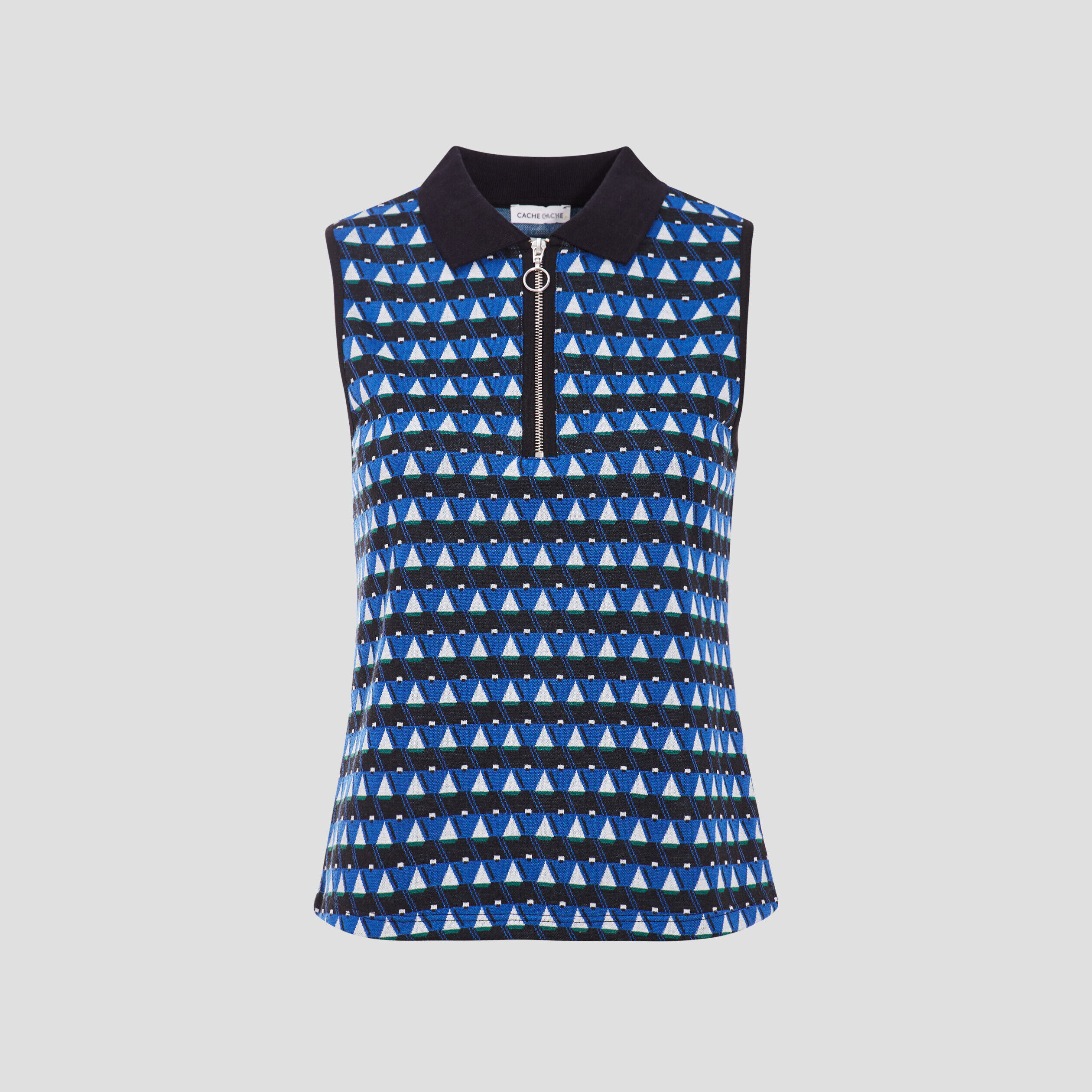 Polo sans manches bleu femme | Cache Cache