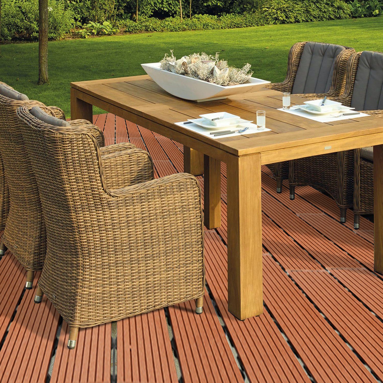 Gimisgu Holzfliesen WPC Fliesen 12 Stück 2m² 60x30 cm Terrassendielen Holzfliesen, mit klicksystem für Terrassen und Balkon