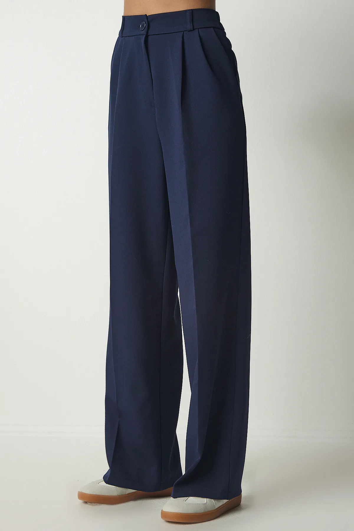 Happiness İstanbul  Marineblaue Palazzo-Hose mit Taschen für Damen DW00001