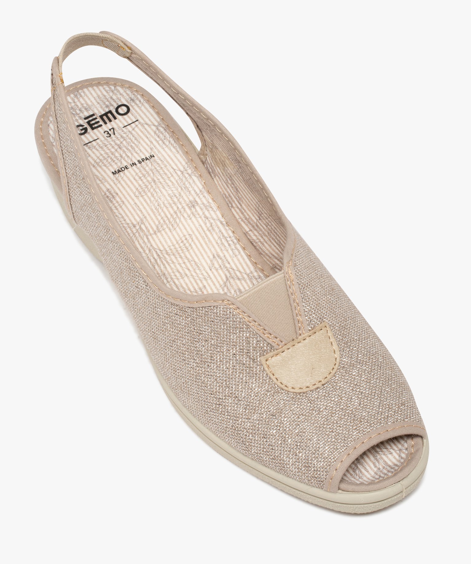 Sandales confort femme dessus en toile brillante beige | GEMO