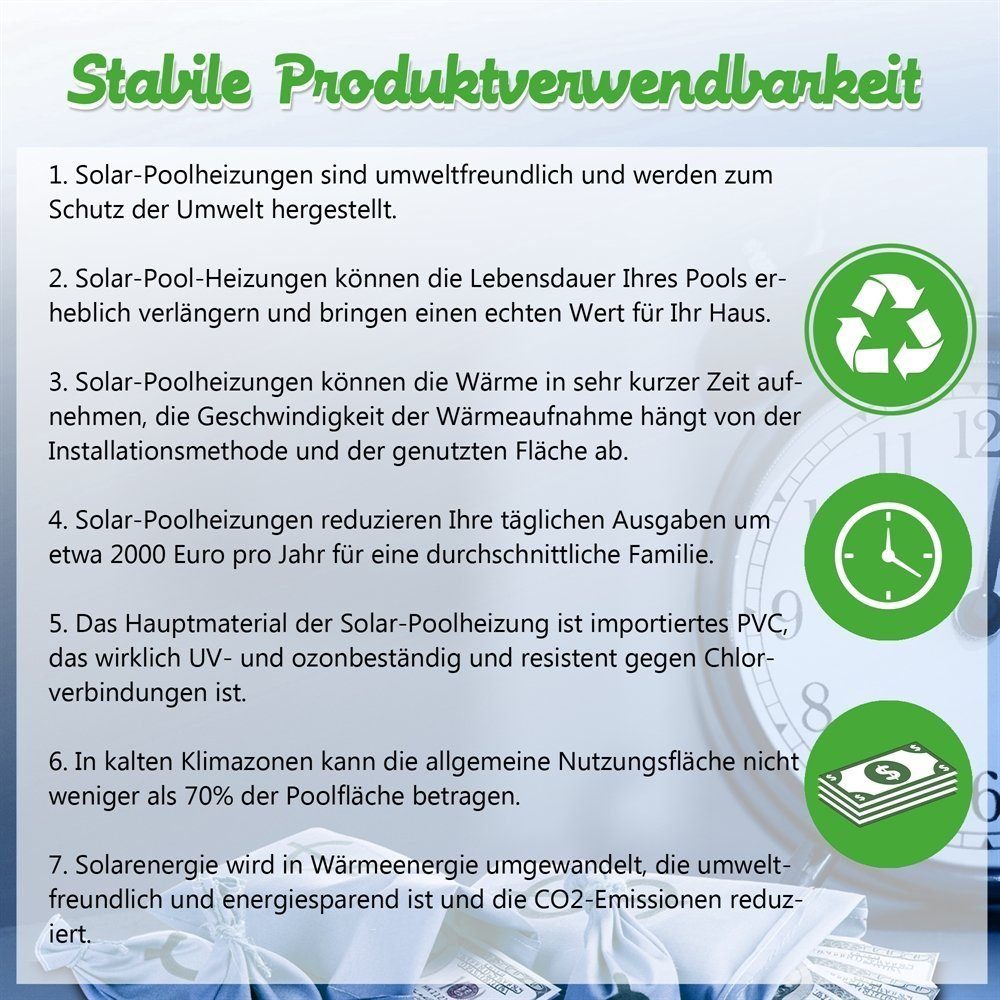 Melko Pool-Wärmepumpe Poolheizung Solarheizung 605x80CM Solarmatte Heizung Solarabsorber (Stück), Beliebig erweiterbar
