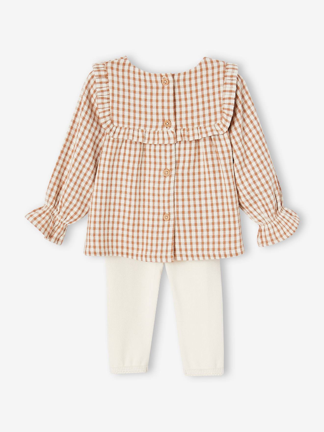 Ensemble bébé robe vichy et son legging assorti noix de pécan