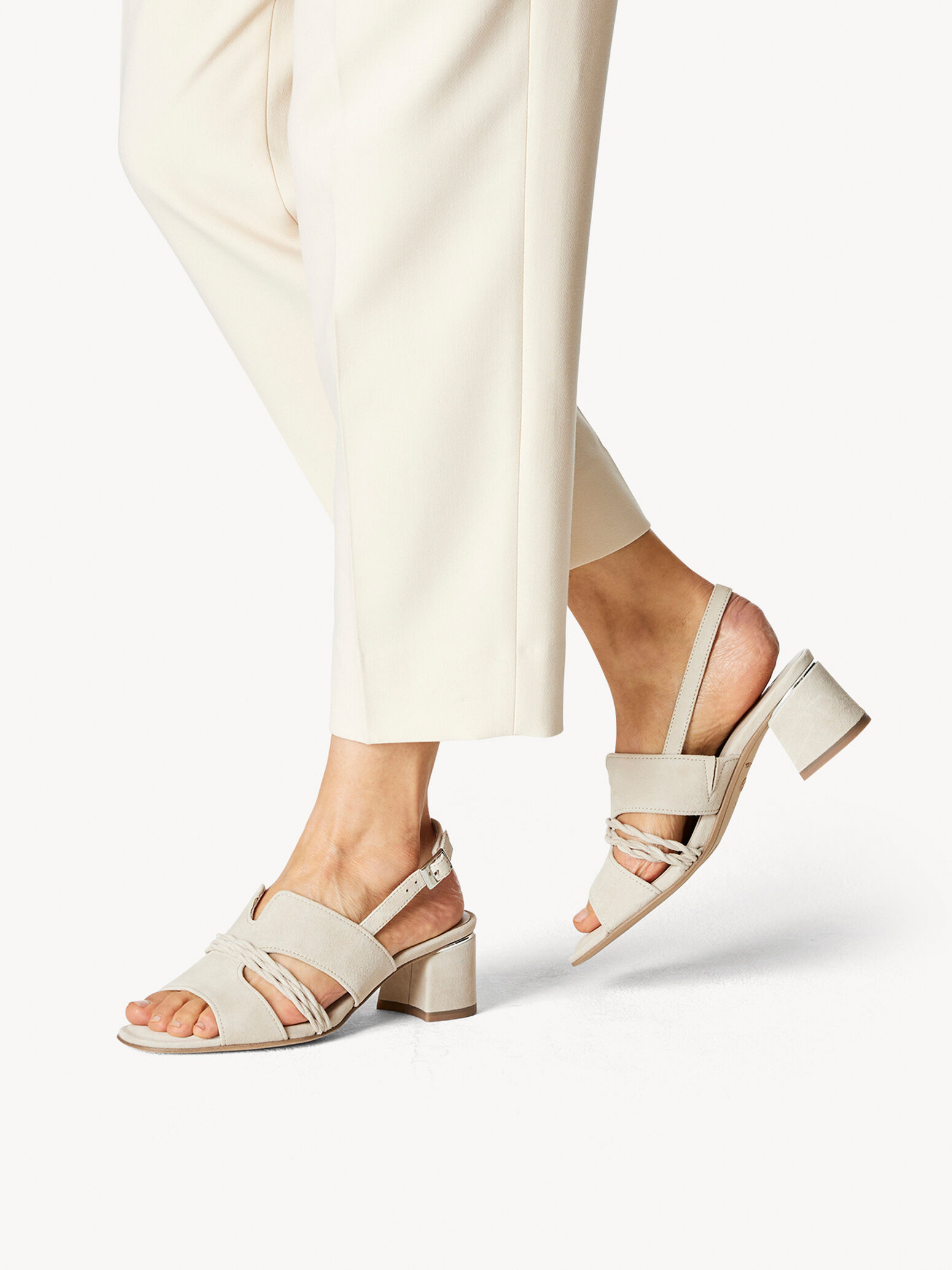 Sandale à talon en cuir - beige