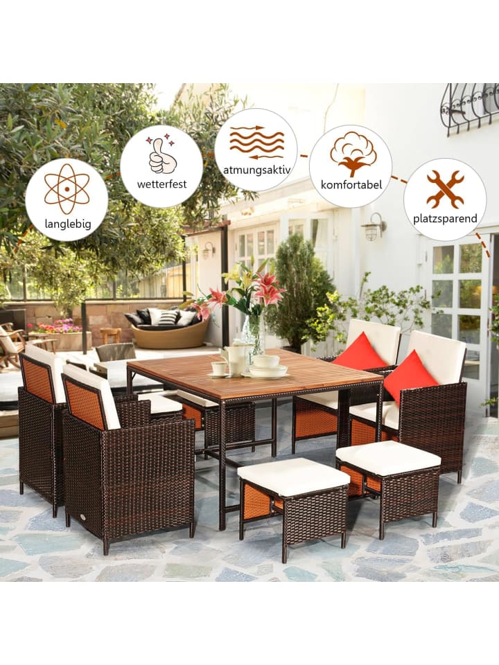 COSTWAY 9 tlg. Polyrattan Set Rattanmöbel in Beige günstig kaufen onesize