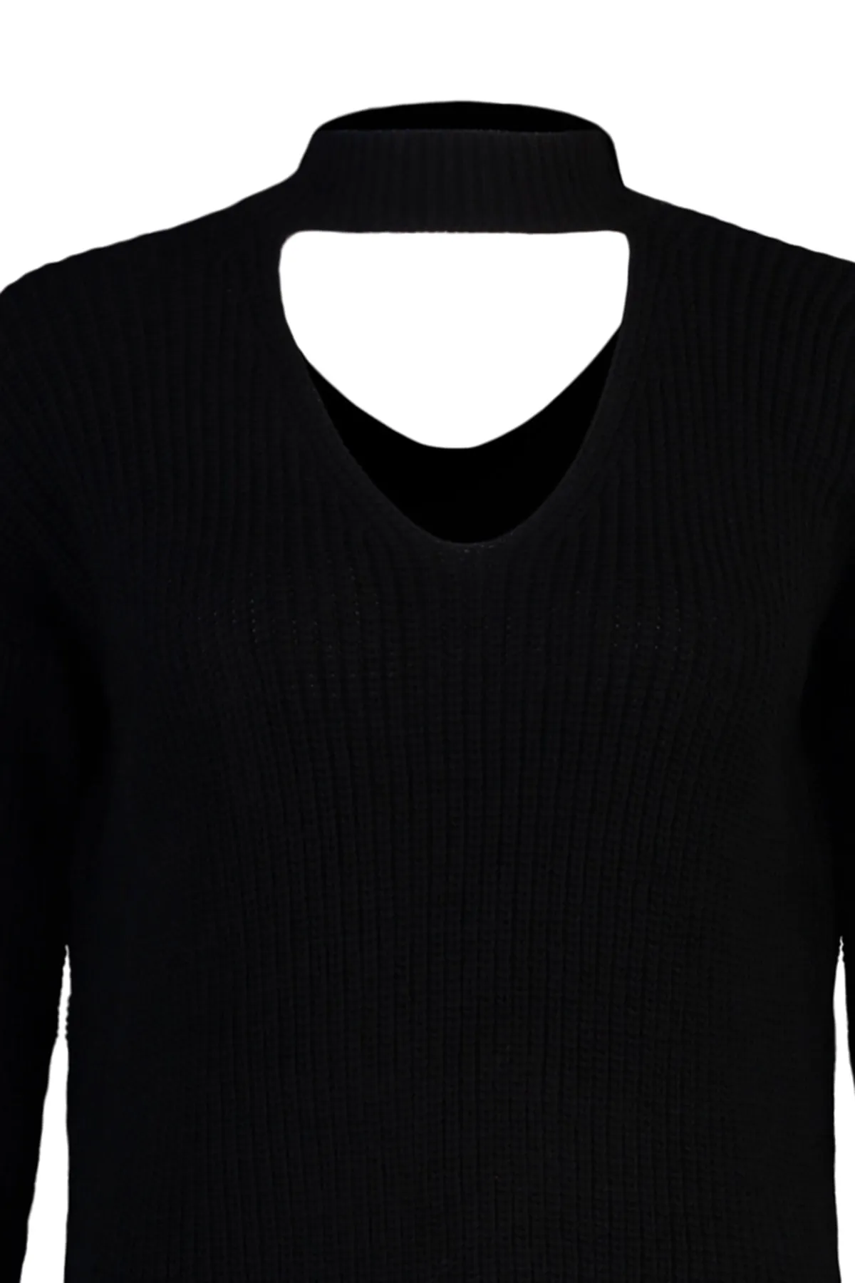 Trendyol Curve  Schwarzer, detaillierter Strickpullover mit Kragen TBBAW23AN00020