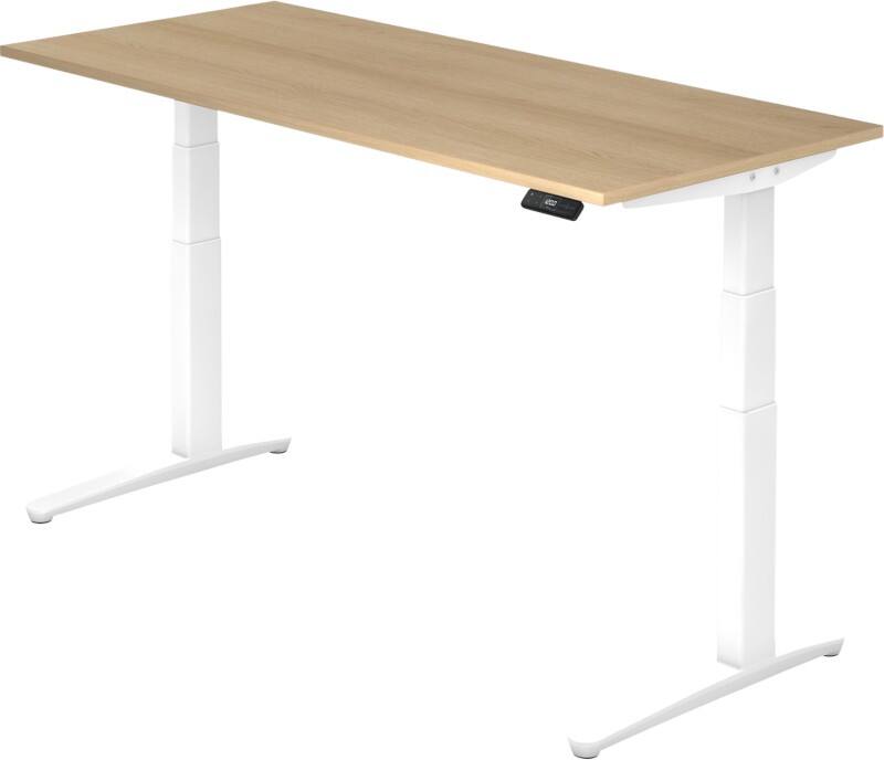 Hammerbacher Elektrisch Höhenverstellbar Sitz-Stehschreibtisch Rechteckig Eiche Holz Weiß T-Fuß 1.800 x 800 x 720 mm