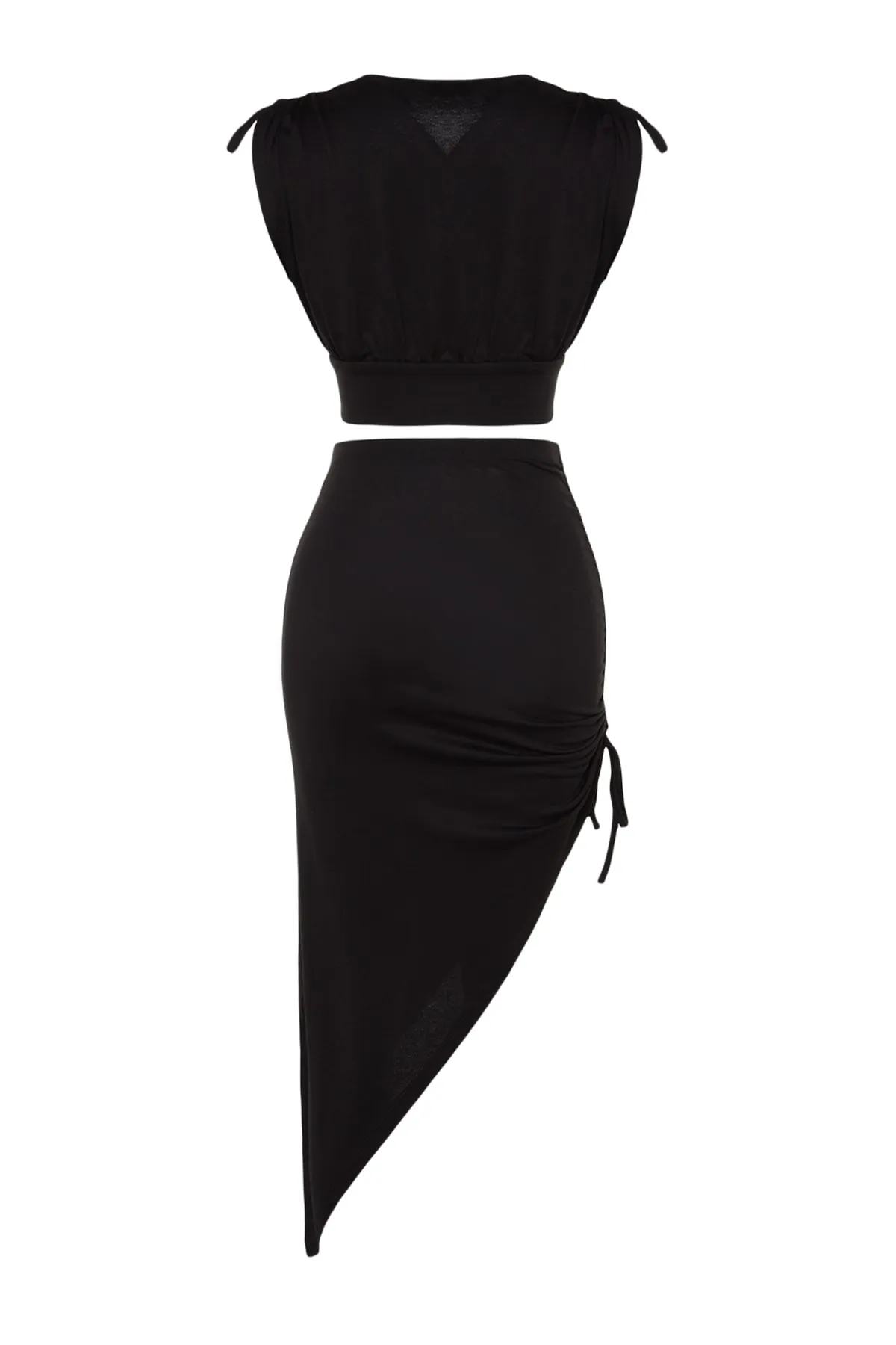 Trendyol Collection  Schwarzes gestricktes, gerafftes Blusen-Rock-Set TBESS23AU00061