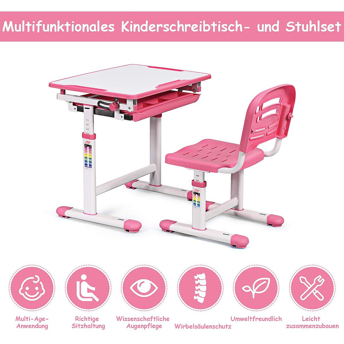 Kinderschreibtisch Kindermöbel mit Stuhl, höhenverstellbar