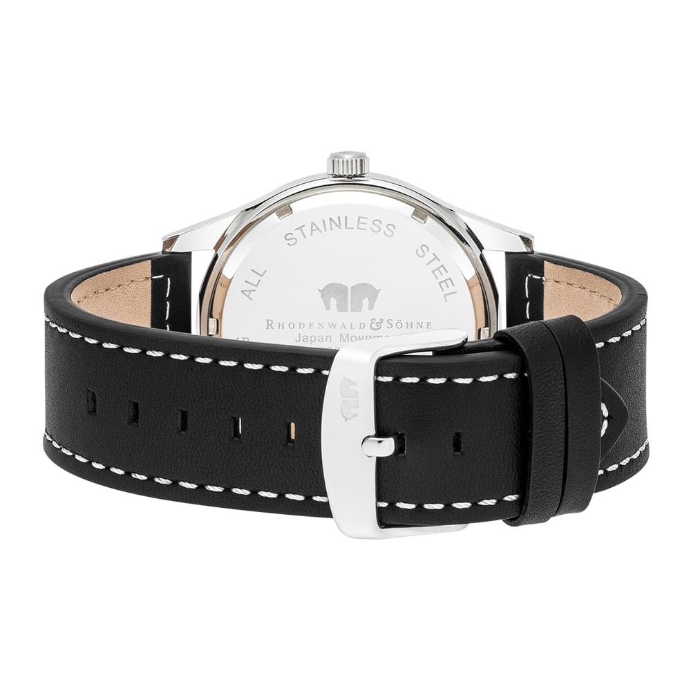 Rhodenwald & Söhne Montre à quartz Vintage en Argent Cuir véritable en Noir Montre