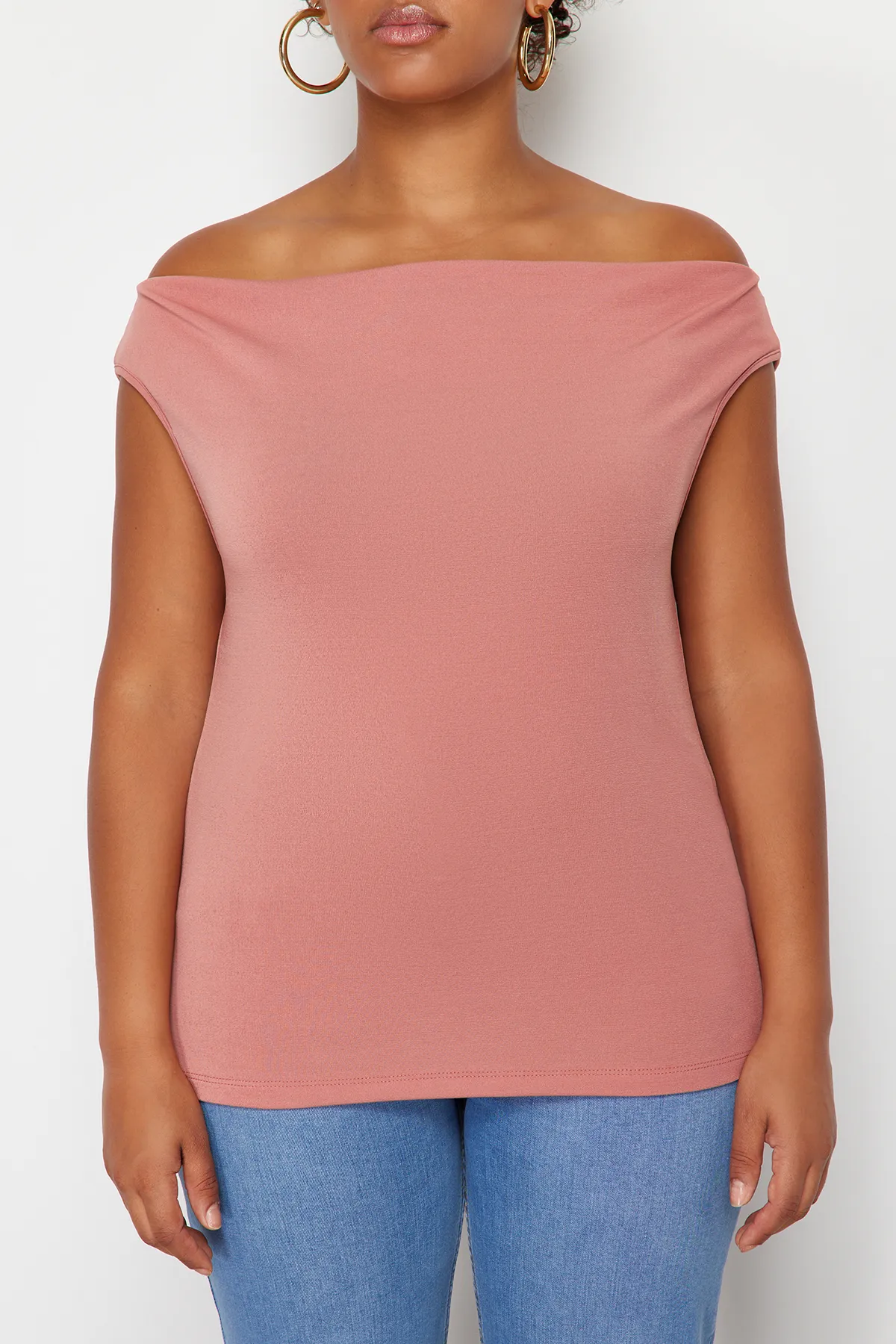 Trendyol Curve  Dried Rose Boat Degaje-Kragen-Strickbluse TBBSS24AF00021