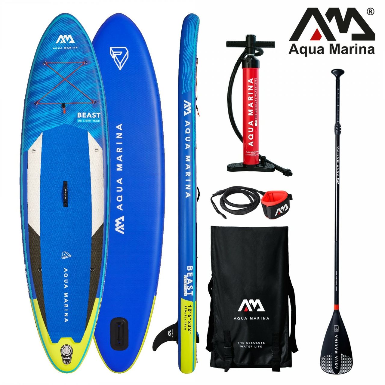 PureHaven Aqua Marina SUP Board 320x81cm mit Reißverschlussrucksack Double Action-Pumpe LIQUID AIR V1 Paddel Einschub-Mittelfinne Sicherheitsleine Blau