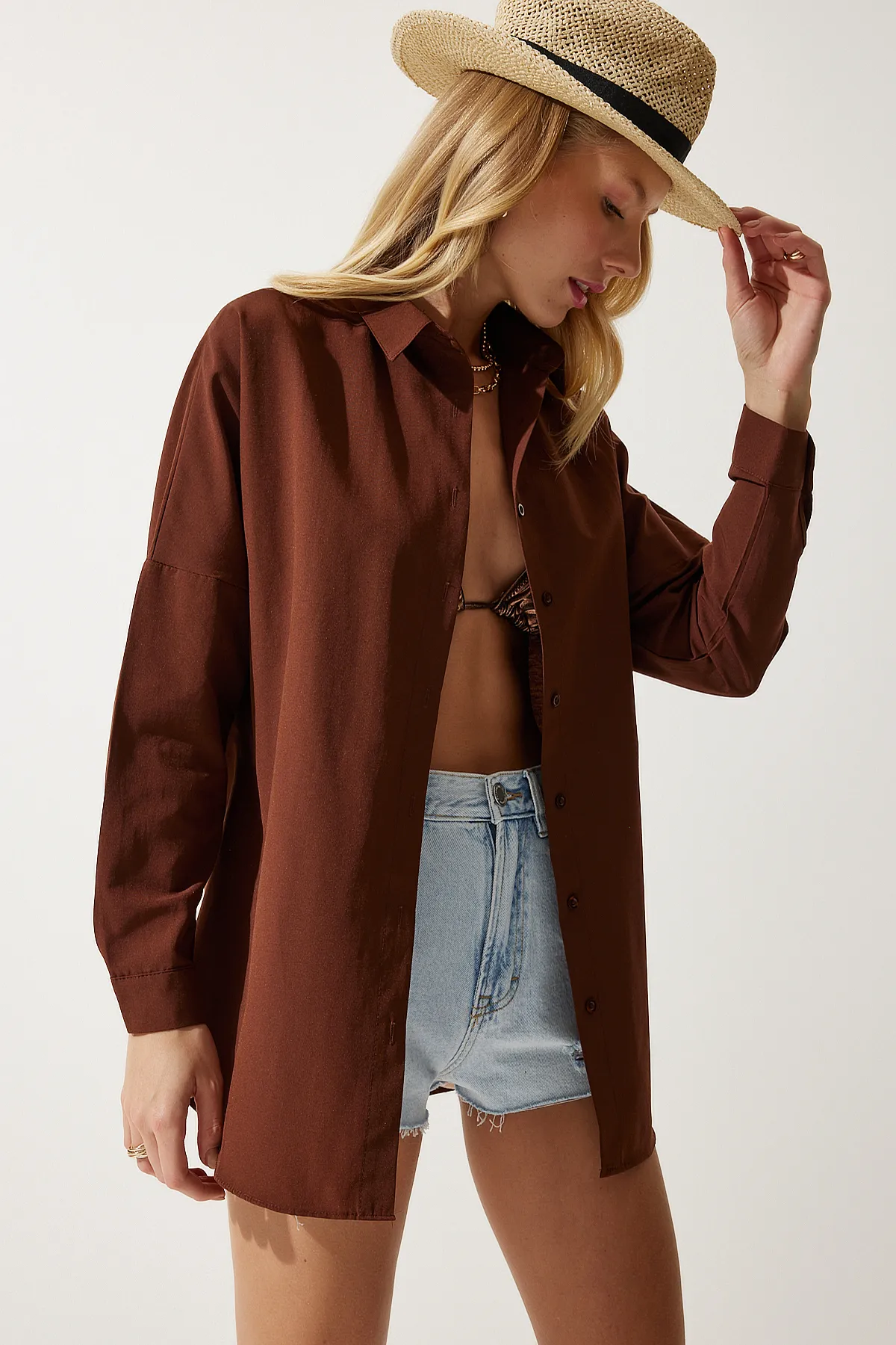 Happiness İstanbul  Hemd - Braun - Oversized