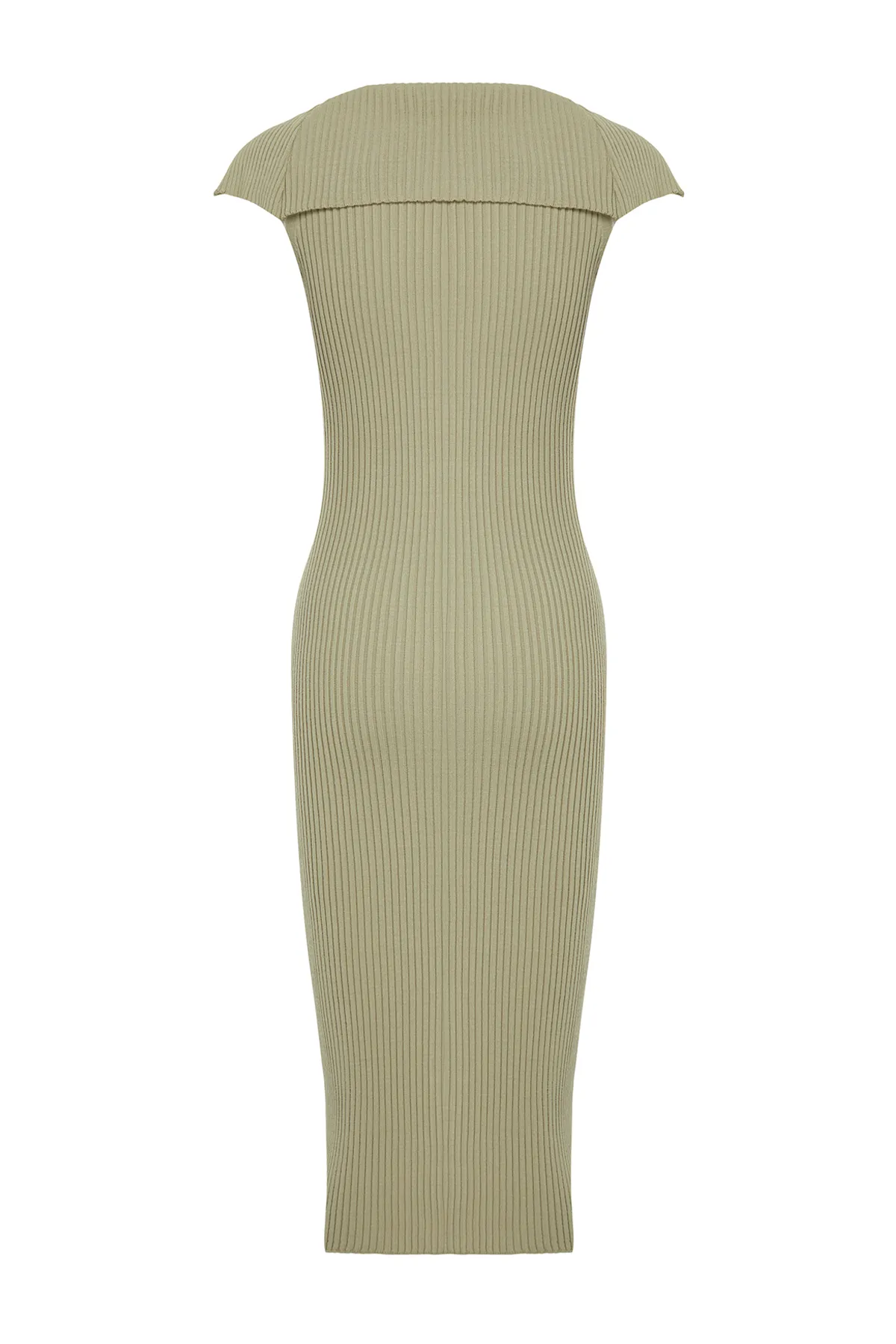 Trendyol Collection  Mintfarbenes Midi-Strickkleid mit Carmen-Kragen, detailliertes Kleid TWOSS24EL00362