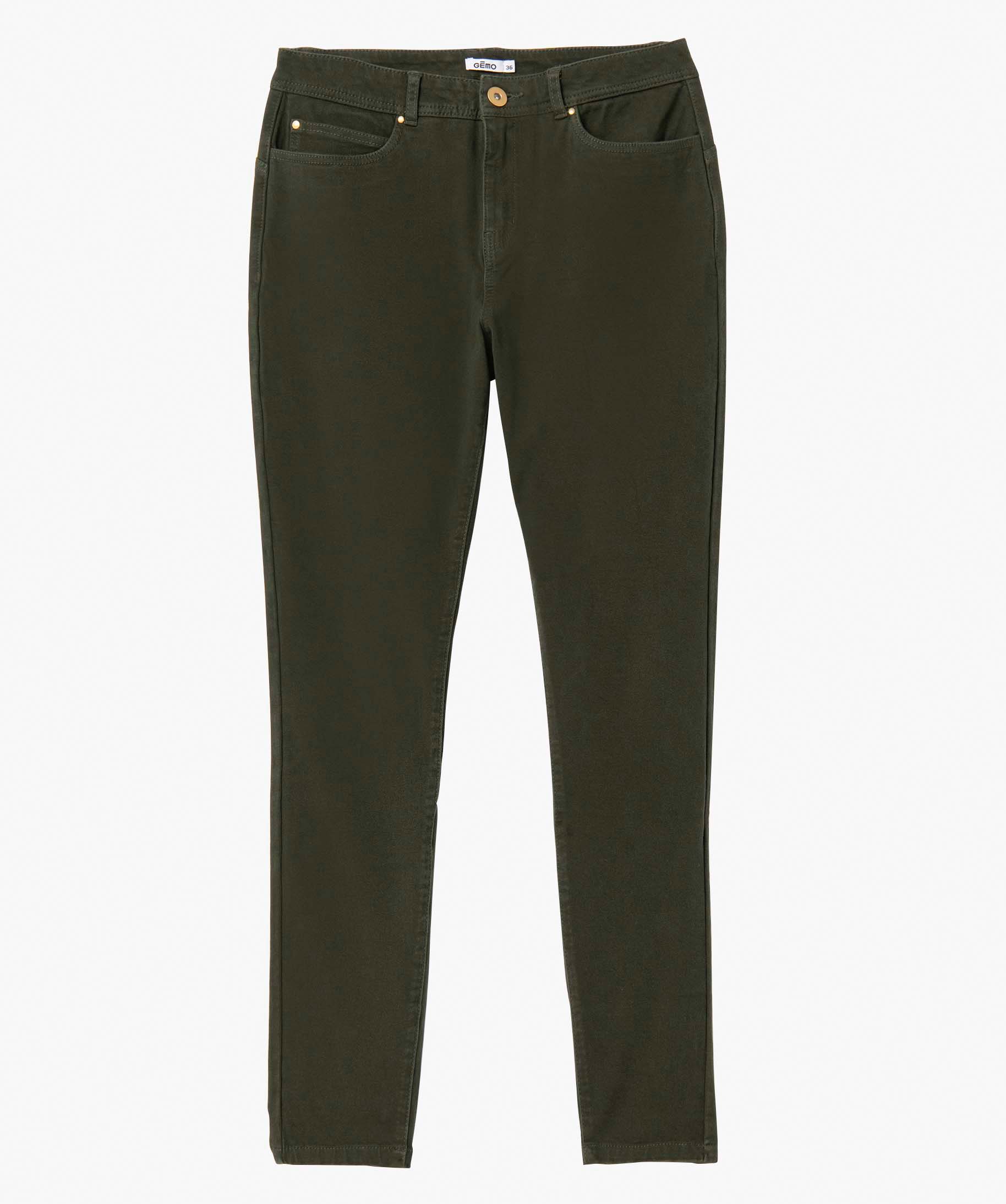 Pantalon femme coupe Skinny taille haute effet push-up kaki | GEMO