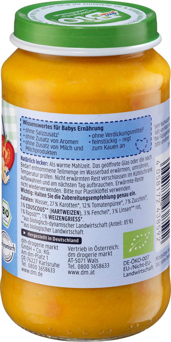 Menü Couscous-Gemüsepfanne, ab dem 8. Monat, Demeter, 220 g
