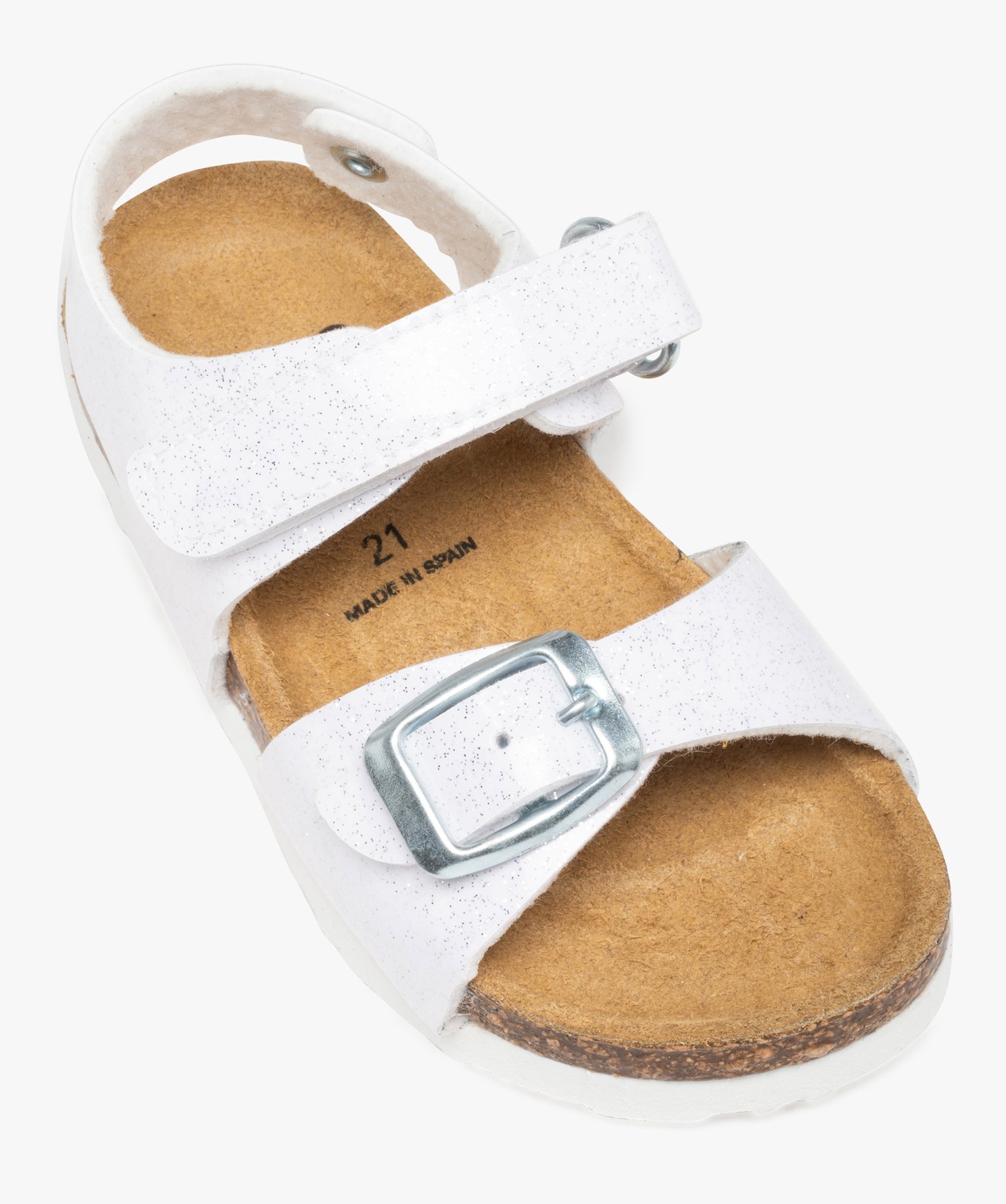 Sandales bébé fille à semelle liège et brides pailletées blanc | GEMO