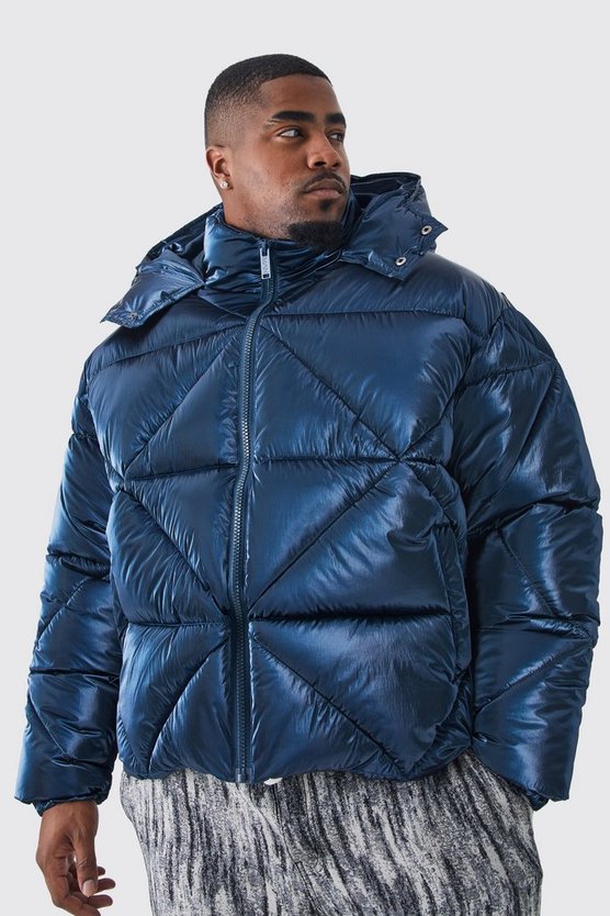 Plus kastige Metallic-Steppjacke