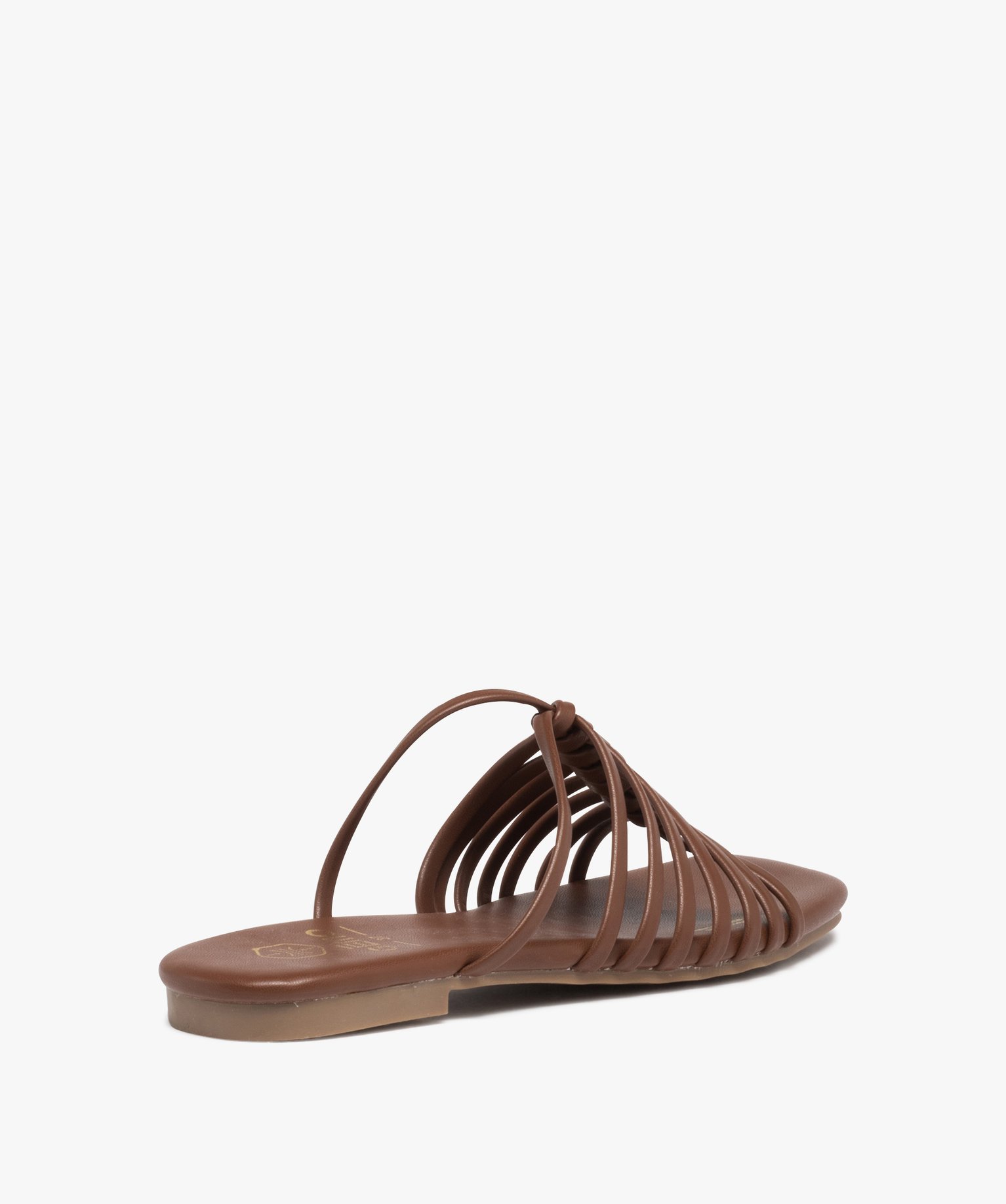 Mules femme à talon plat dessus à fines brides unies marron | GEMO