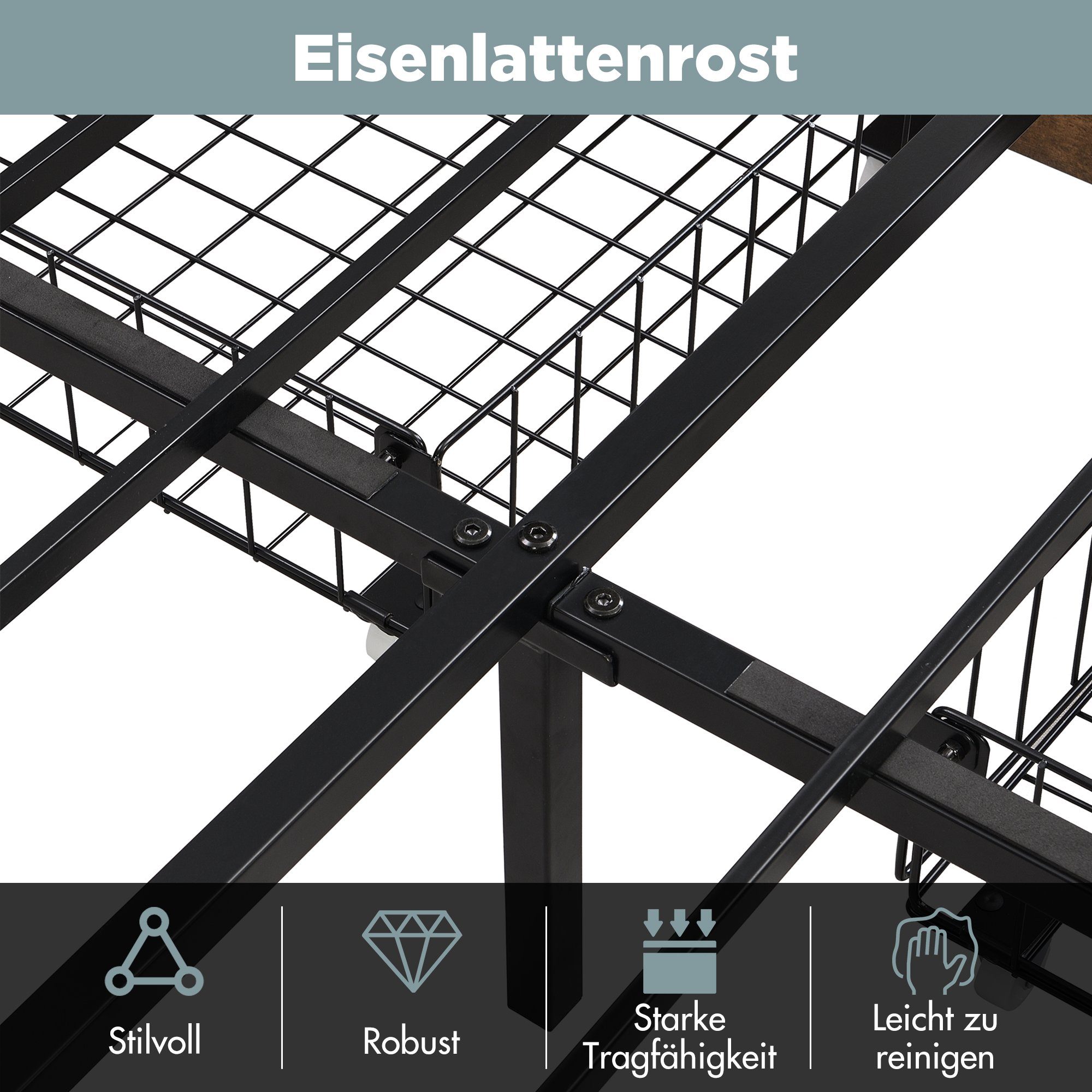 OKWISH Holzbett Polsterbett Jugendbett (160x200 cm Ohne Matratze, LED-Bett, Jugendbett, mit 4 Schubladen)