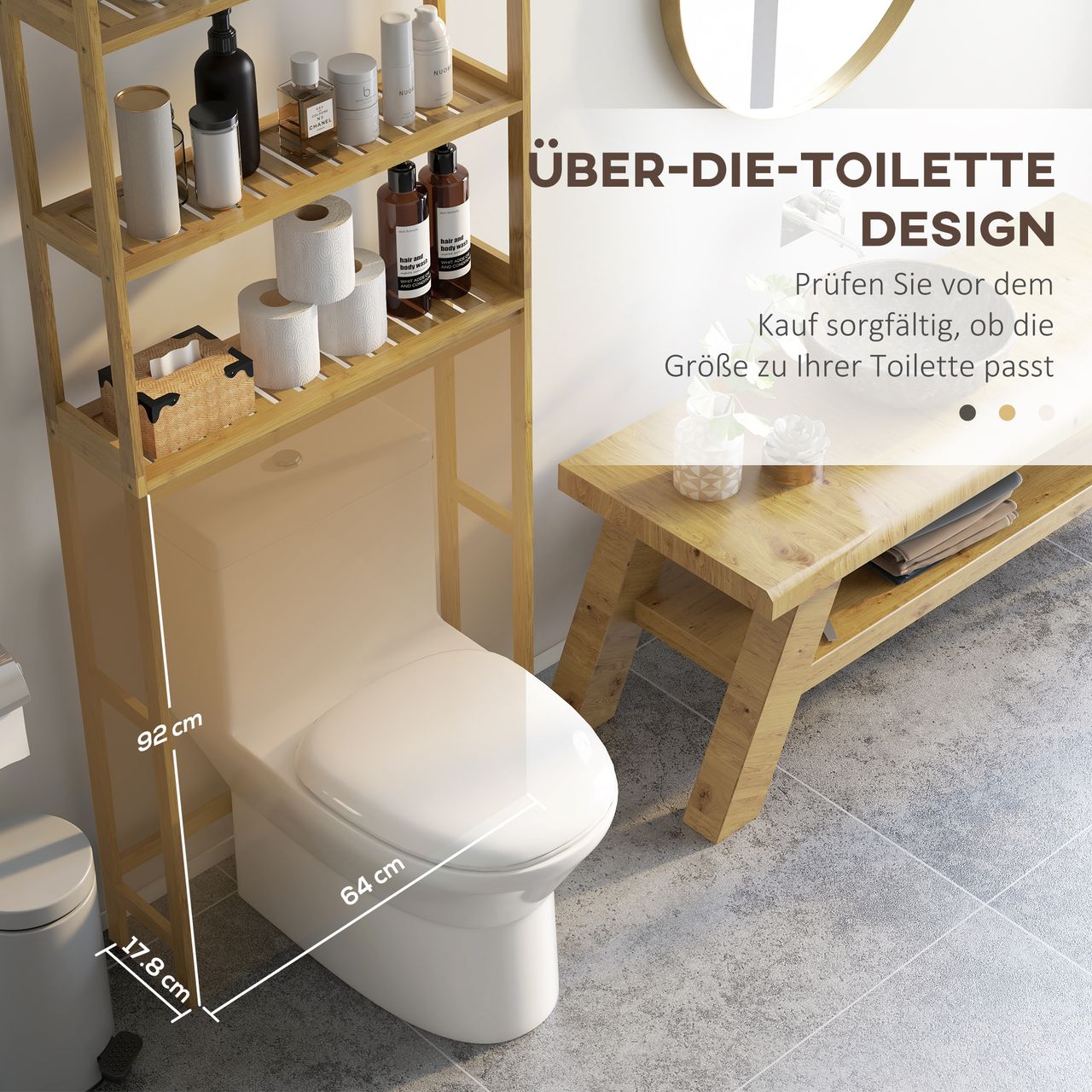 kleankin Toilettenregal 3-stöckiges Badregal Standregal mit Kippschutz, Bambus