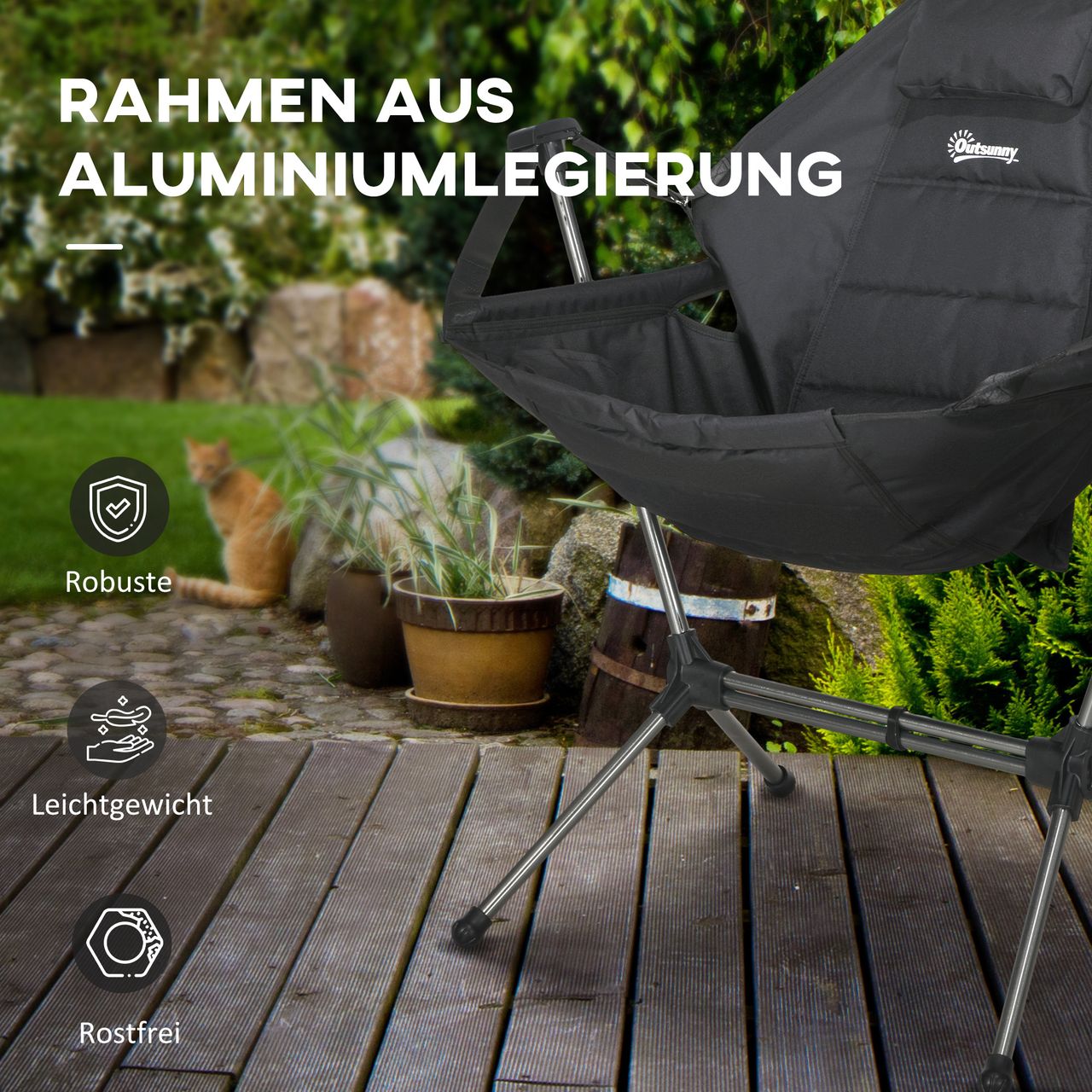 Outsunny Hängematte Campingstuhl Faltbar Gartensessel Regiestuhl Oxford, Schwarz