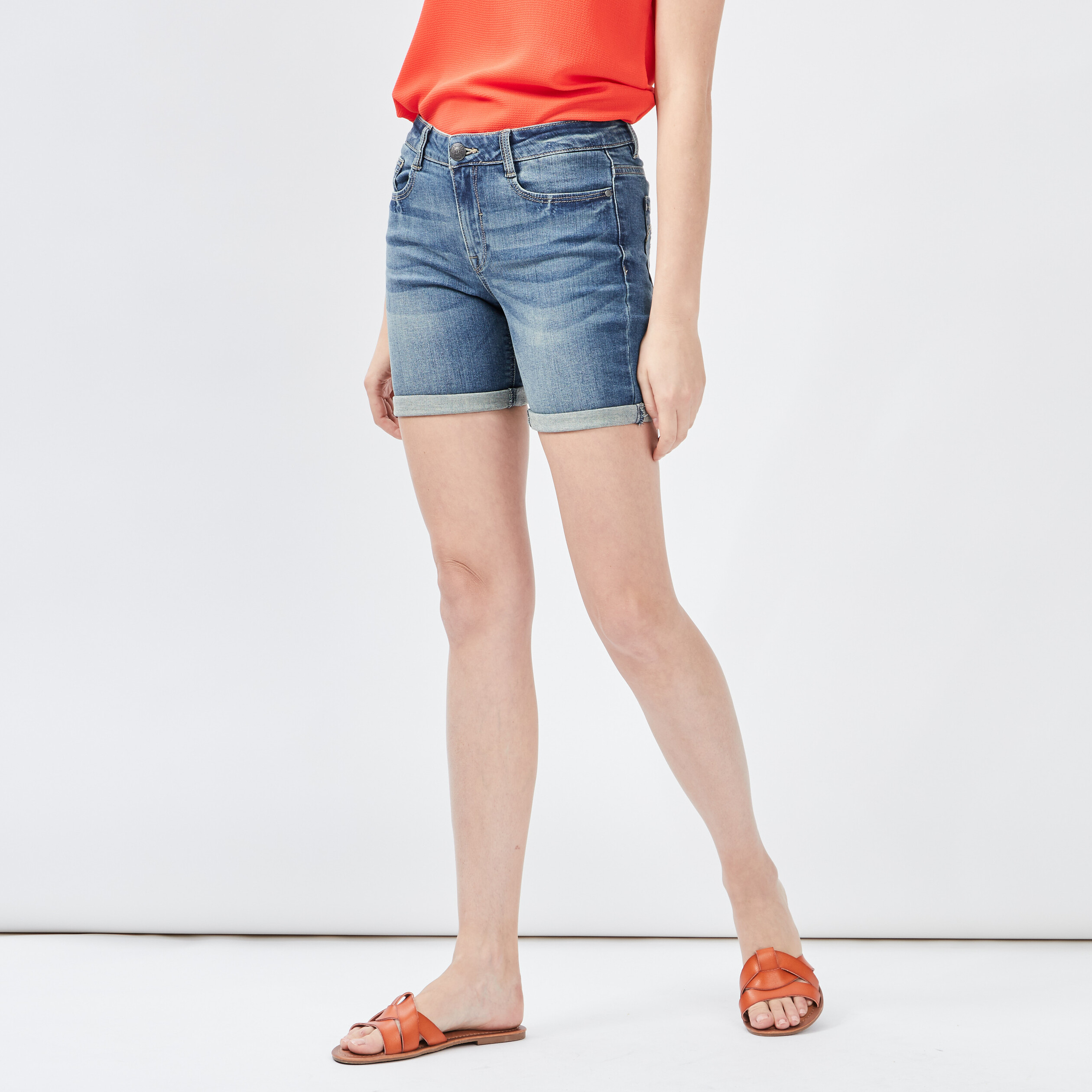 Short slim en jean délavé denim stone femme | La Halle