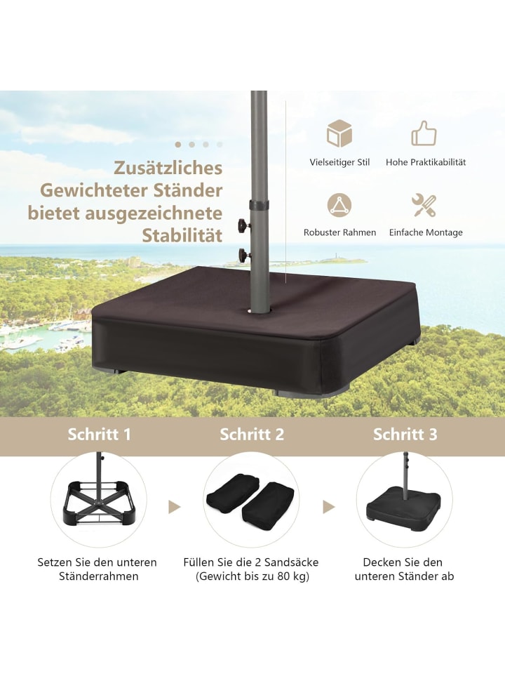 COSTWAY Doppelsonnenschirm mit LED 450 x 260 cm in Beige günstig kaufen onesize
