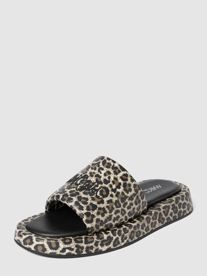 Slides mit Animal-Print in schwarz