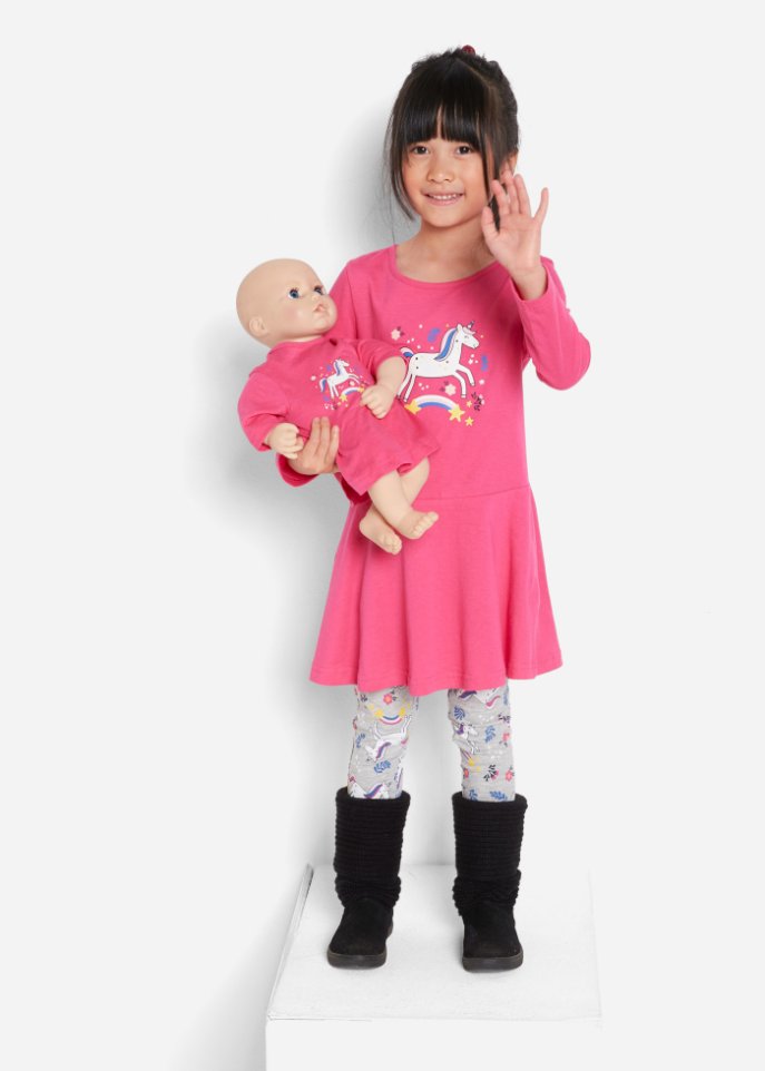 Mädchen Jerseykleid + Leggings mit Puppenkleid (3-tlg. Set)