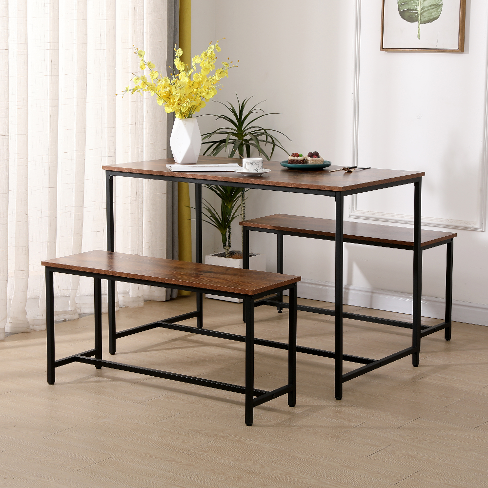 Happy Home Esszimmertischset Dining Set mit 1 Tisch & 2 Sitzbänken HWT55-HOL