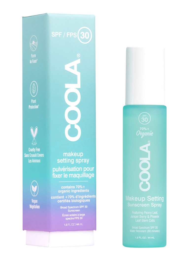 Spray fixator de machiaj Coola cu protecție solară organică SPF 30.