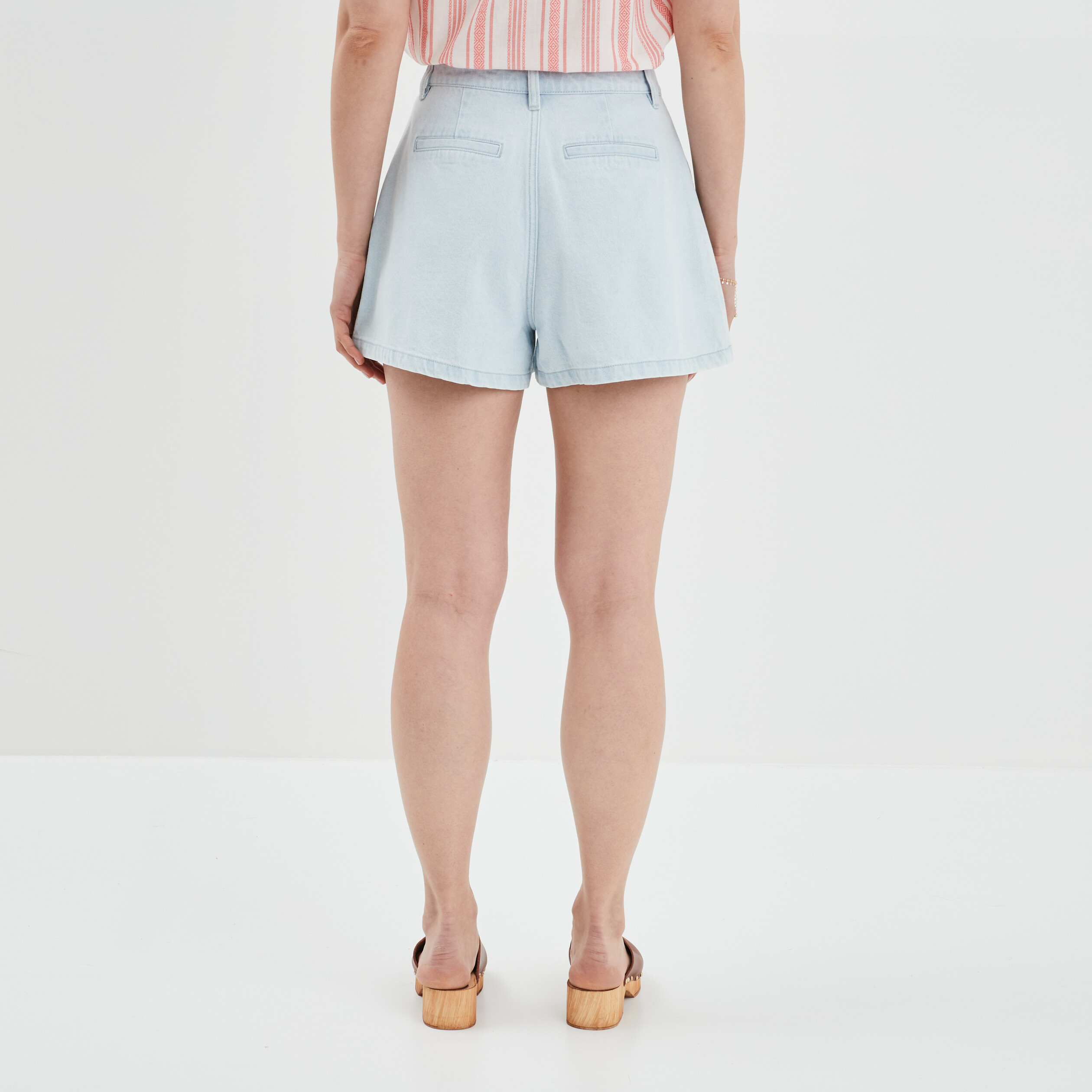 Short évasée taille haute Creeks denim bleach femme | La Halle