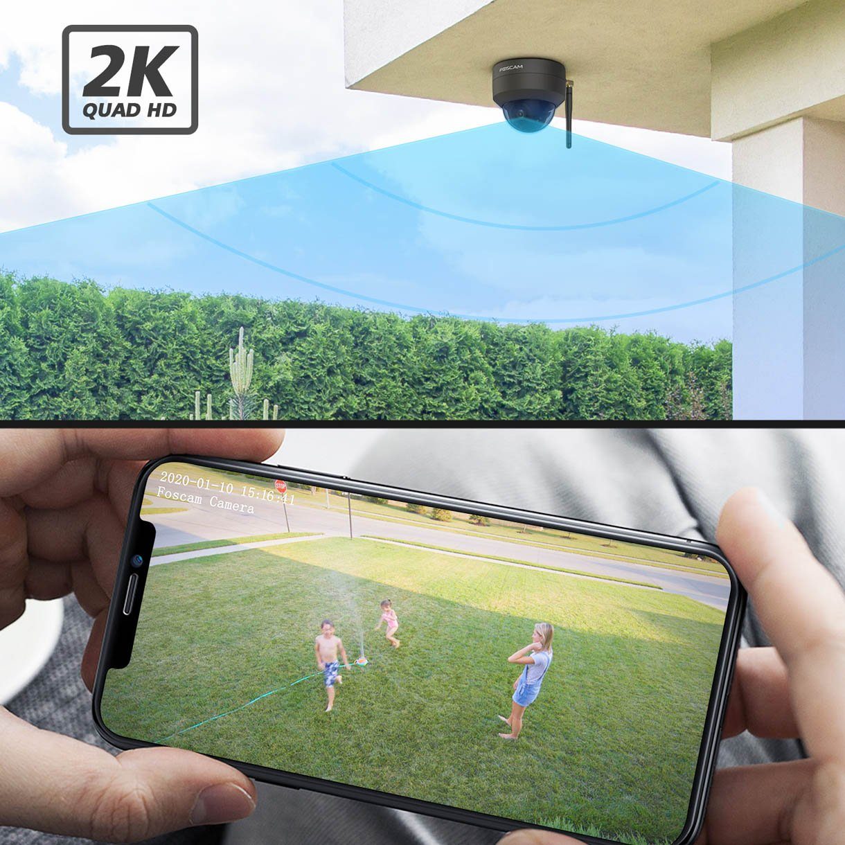 Foscam D4Z 4 MP 2K Dual-Band WLAN PTZ Dome Überwachungskamera (Außenbereichs, Innenbereich, 4-facher optischer Zoom, Fast 360°-Blickwinke, Nachtsicht bis zu 20 Meter, Wetter- und Vandalismusgeschützt (IP66 und IK10)