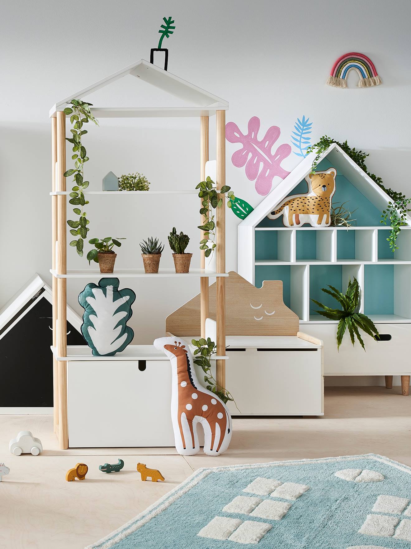 Vertbaudet Kinderzimmer Bücherregal in Hausform WOODY - weiß/natur