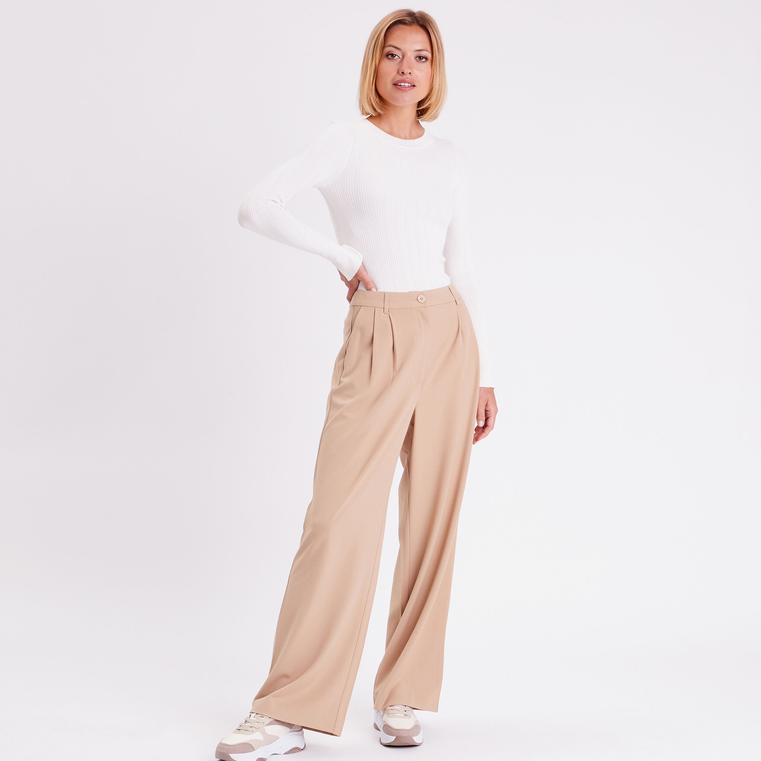 Pantalon city droit pinces sable femme | Cache Cache