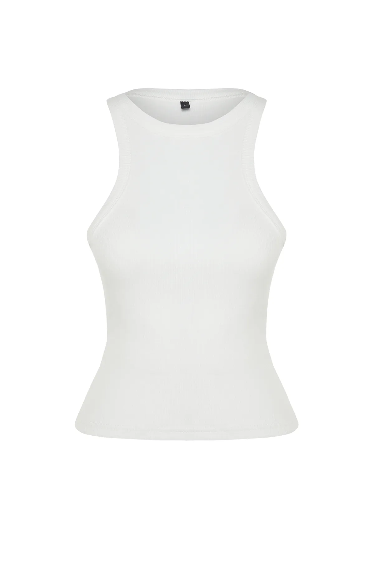 Trendyol Collection  Ecrufarbenes, figurbetontes Tanktop aus gerippter Baumwolle mit Neckholder-Kragen in normaler Größe TWOSS24AL00002