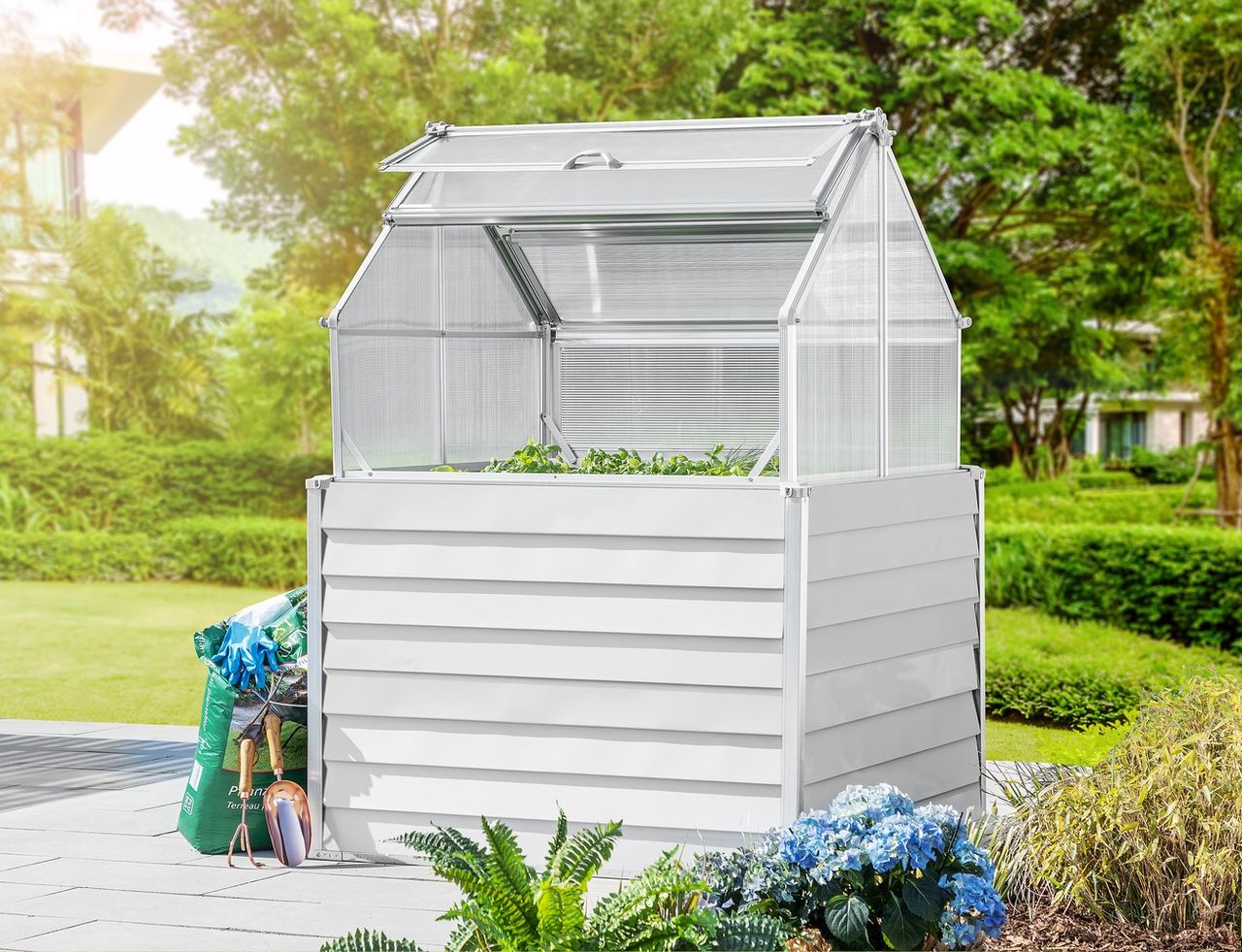 Powertec Garden Doppelhochbeet, ca. 120 x 120 x 169 cm - Silber