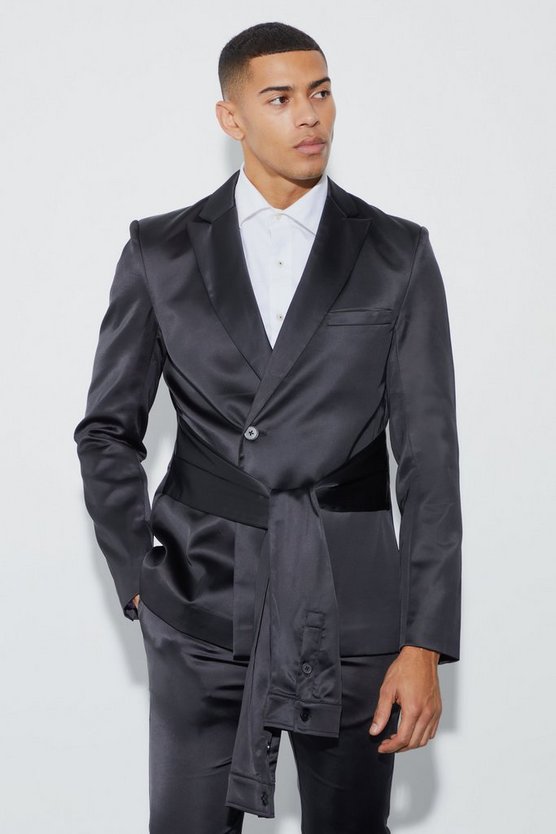 Skinny Satin-Blazer mit geschnürter Taille